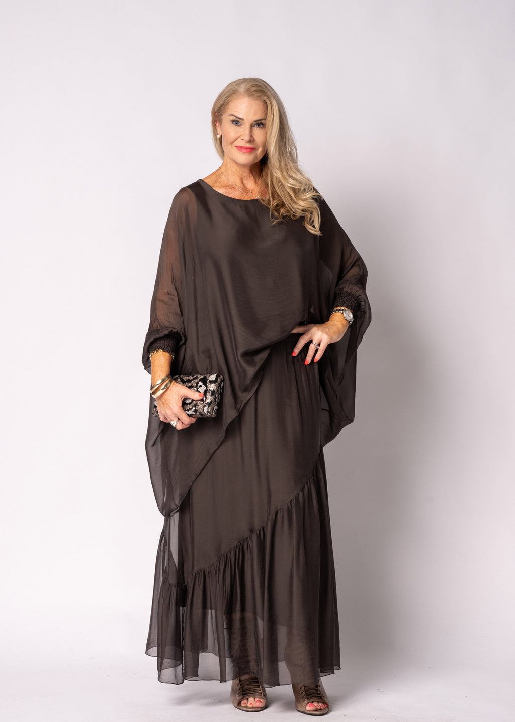 Adelise Silk Skirt in Chocolate Truffle