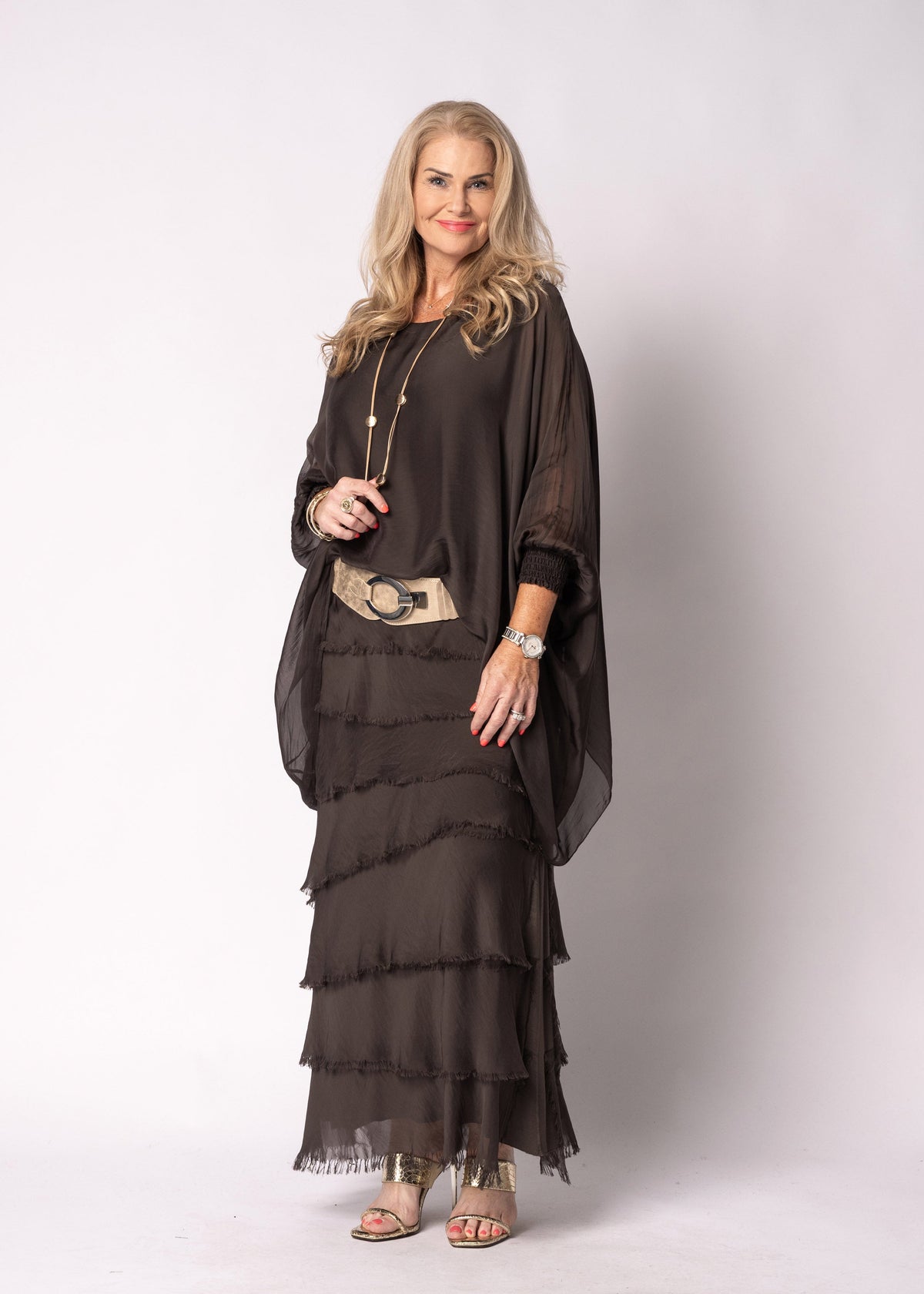 Fifi Silk Skirt in Chocolate Truffle