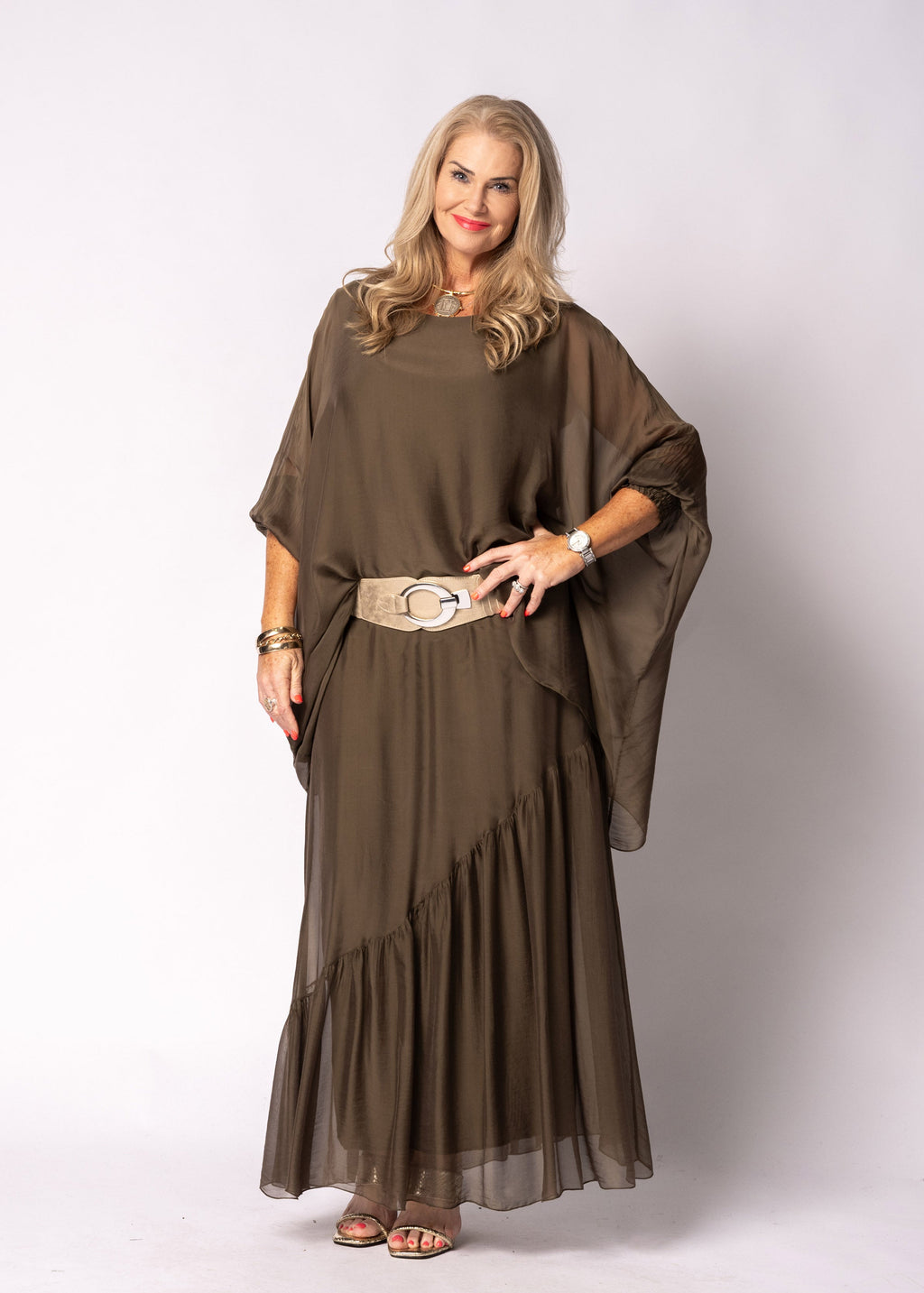 Adelise Silk Skirt in Moss Green