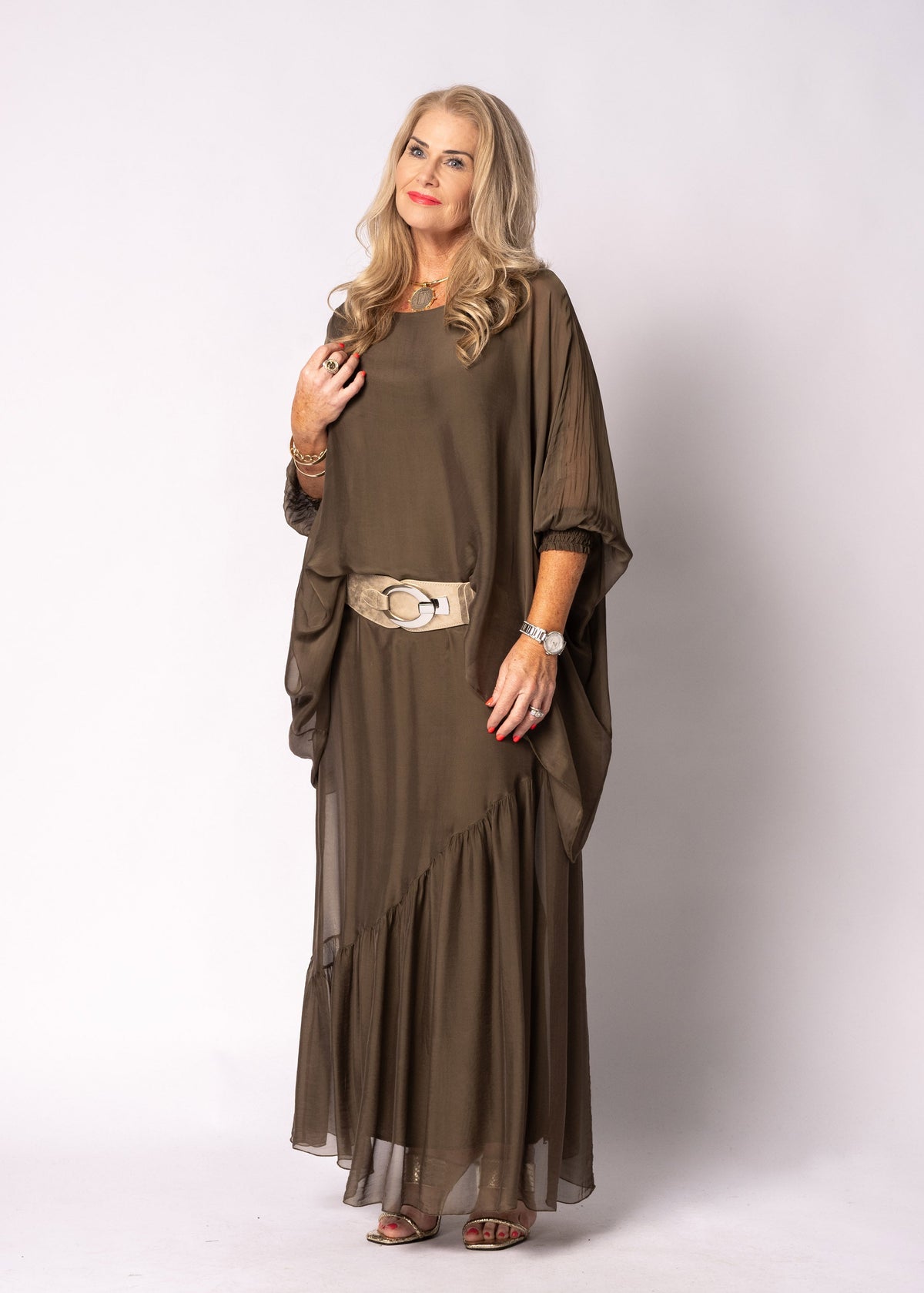 Adelise Silk Skirt in Moss Green
