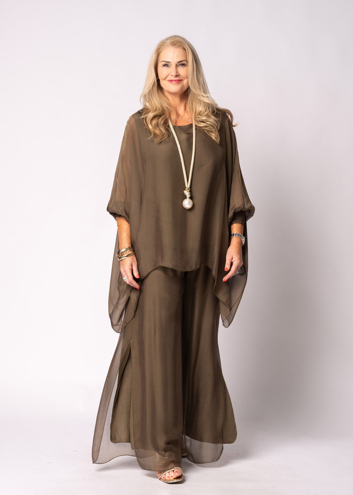 Gia Silk Pants in Moss Green