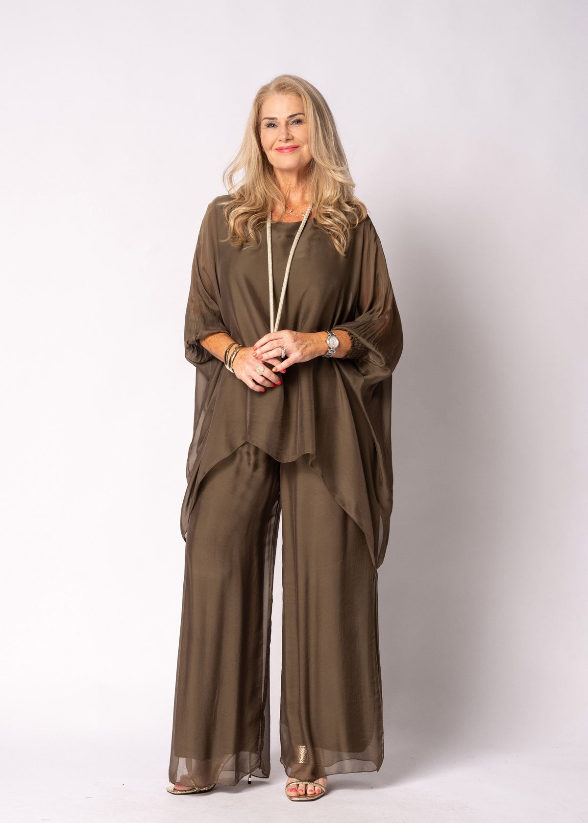 Gia Silk Pants in Moss Green