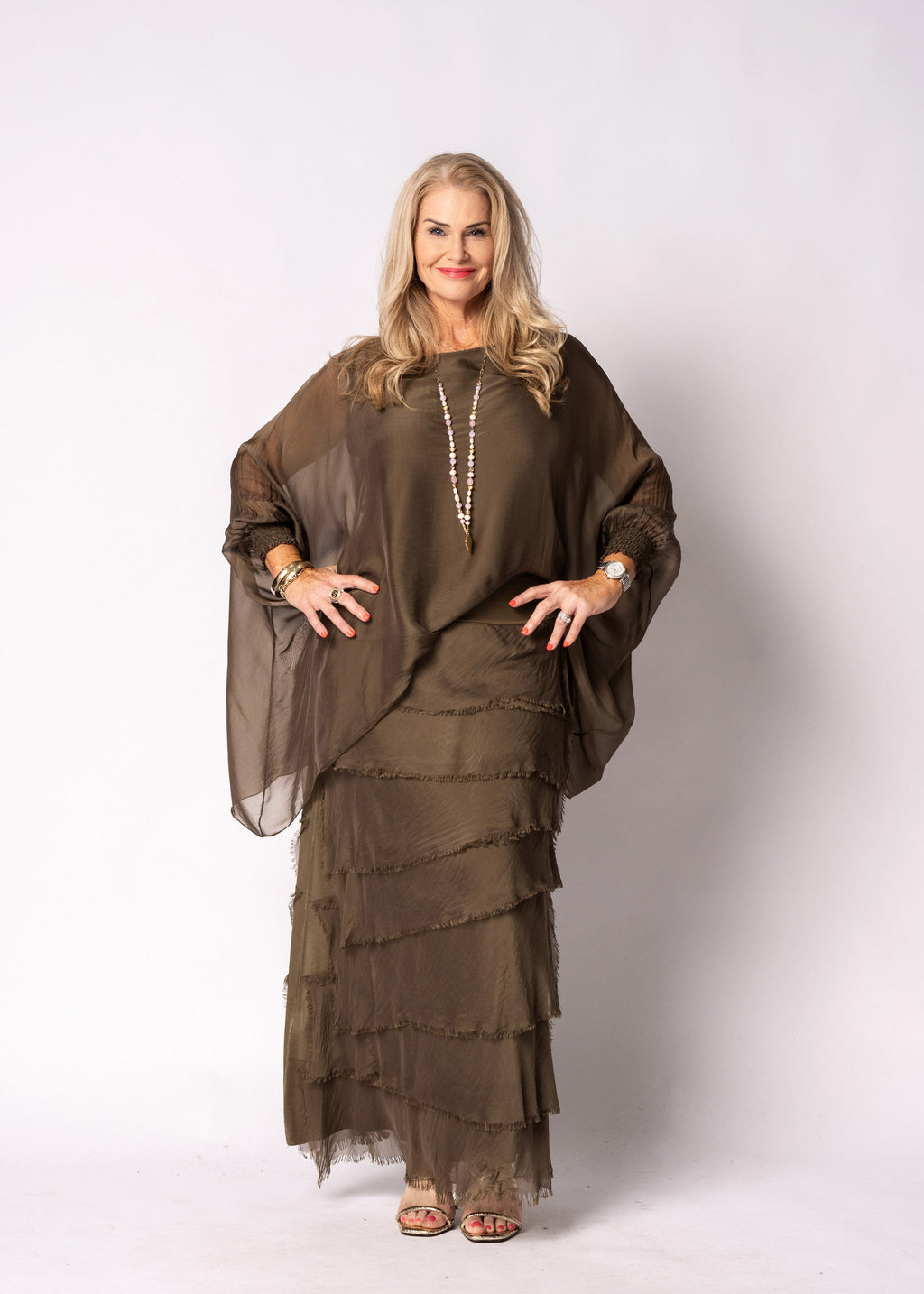 Fifi Silk Skirt in Moss Green