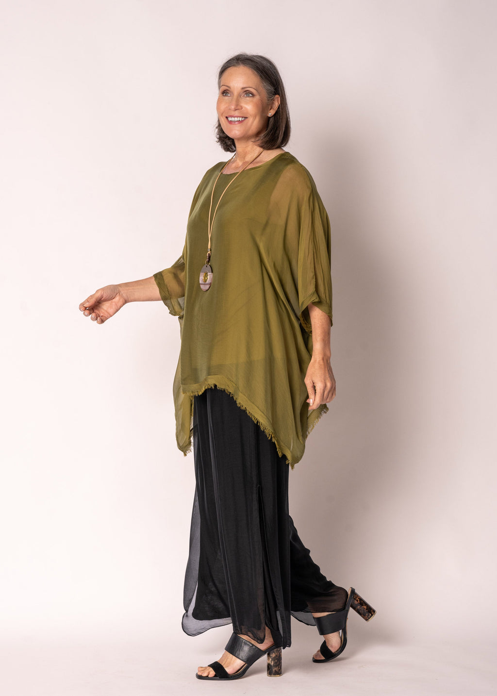 Emiliana Silk Top in Green Olive