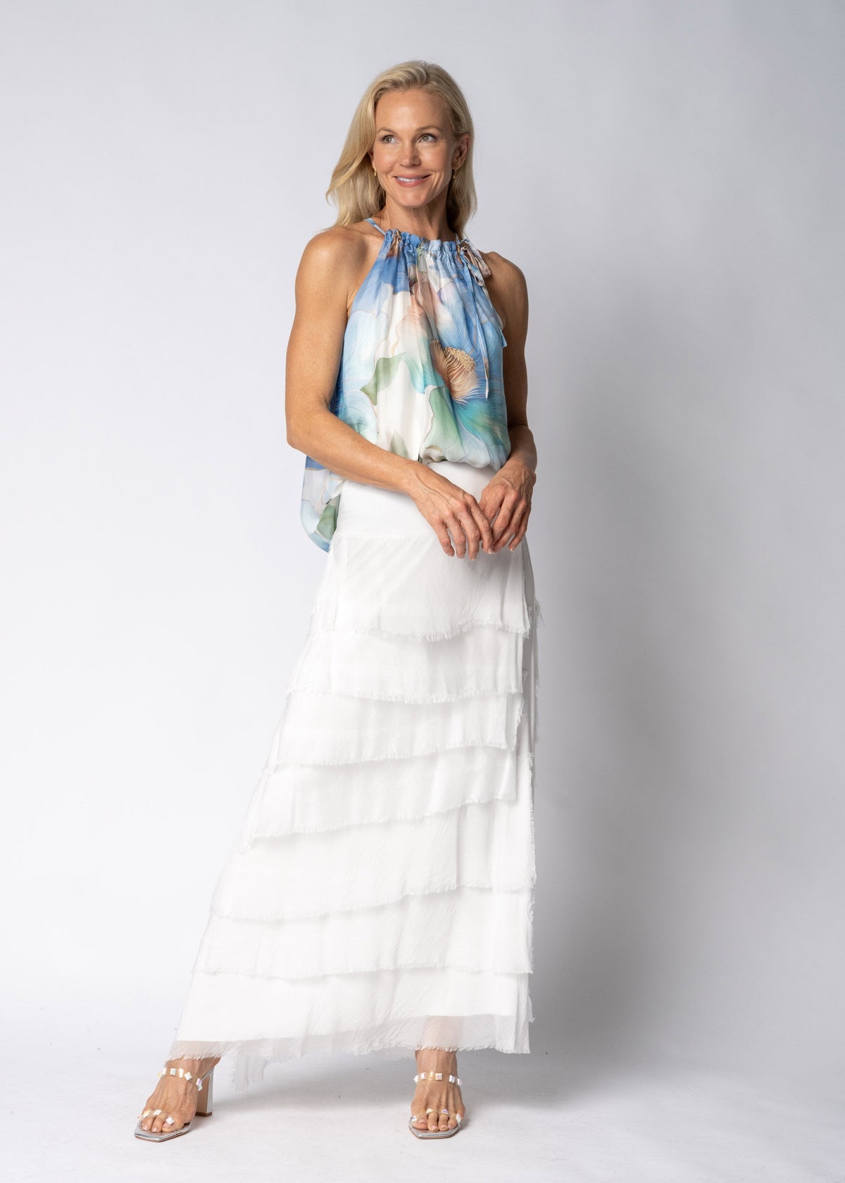 Aderra Silk Top in Jeans Blue