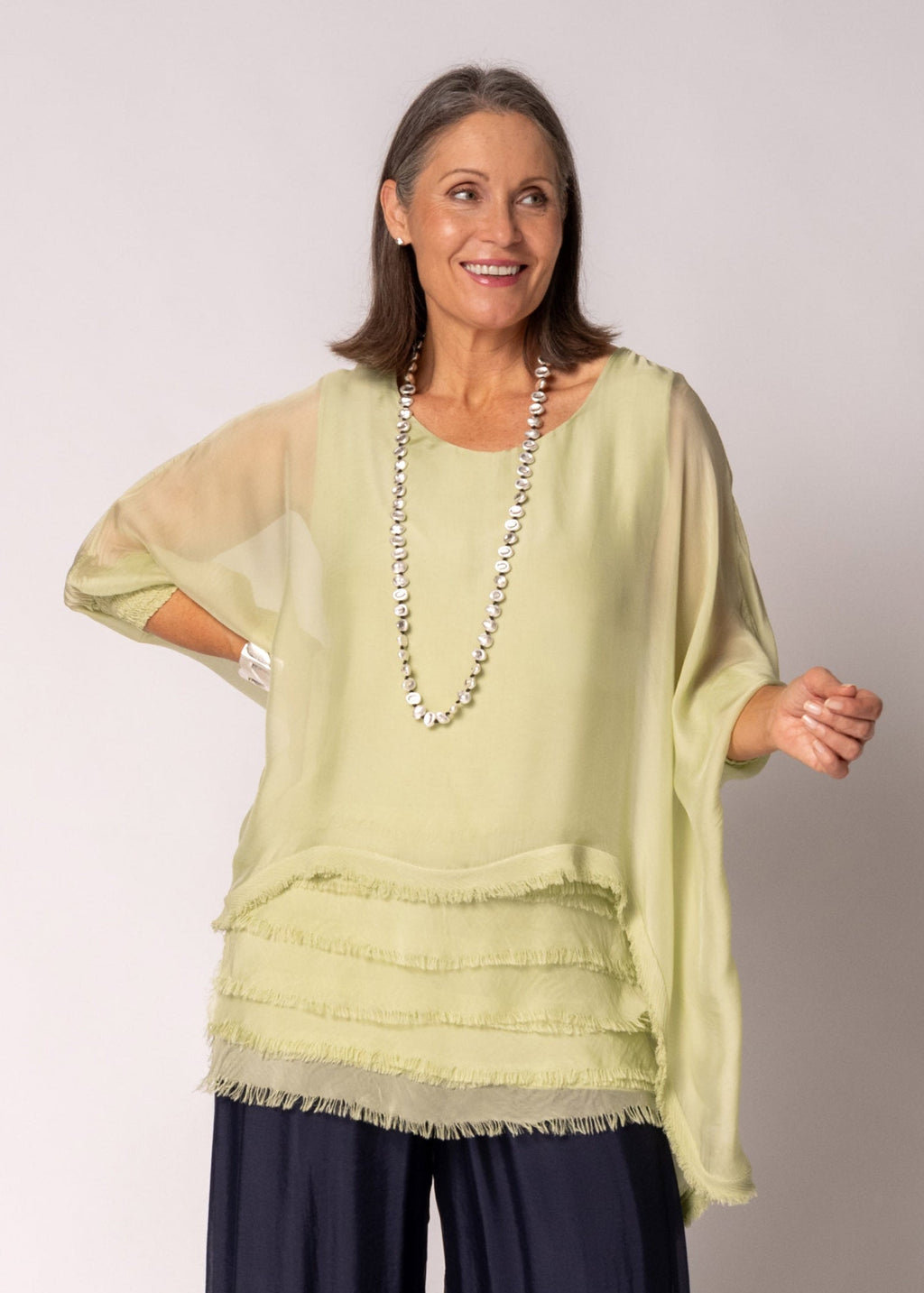 Amulet Silk Top in Lily Green