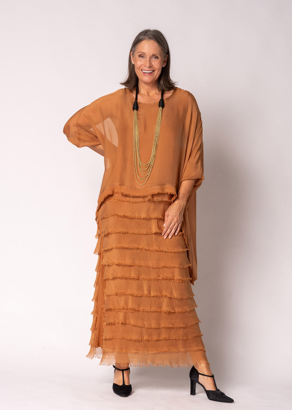 Netty Silk Dress in Burnt Toffee