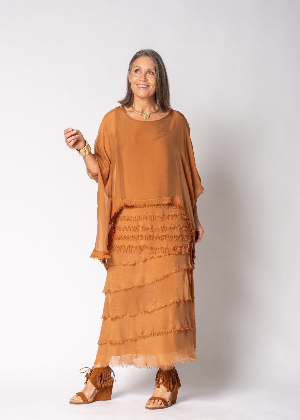 Netty Silk Dress in Burnt Toffee