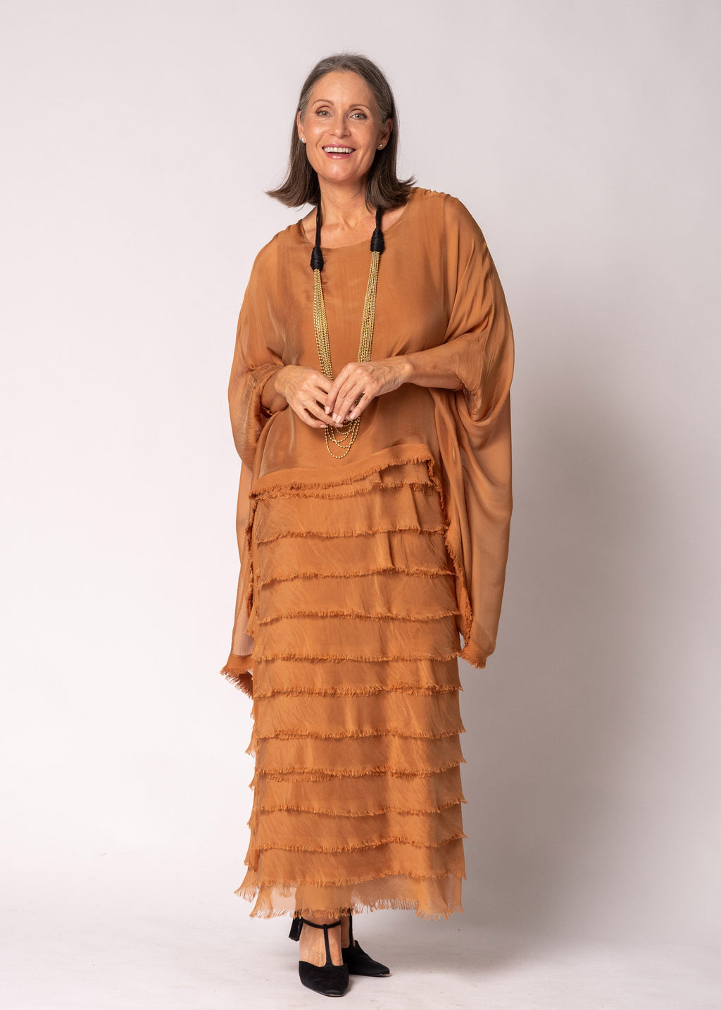 Netty Silk Dress in Burnt Toffee