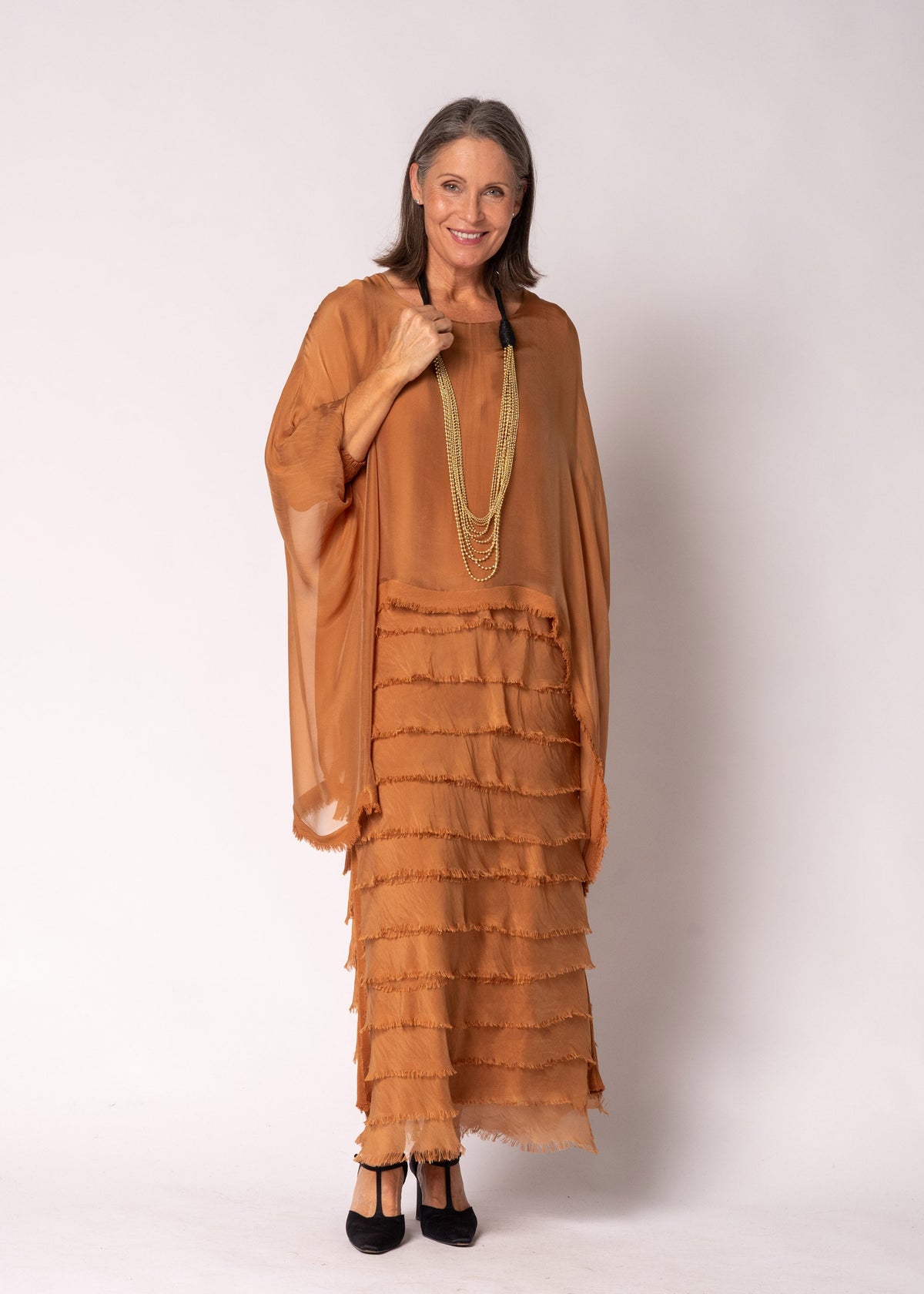 Netty Silk Dress in Burnt Toffee