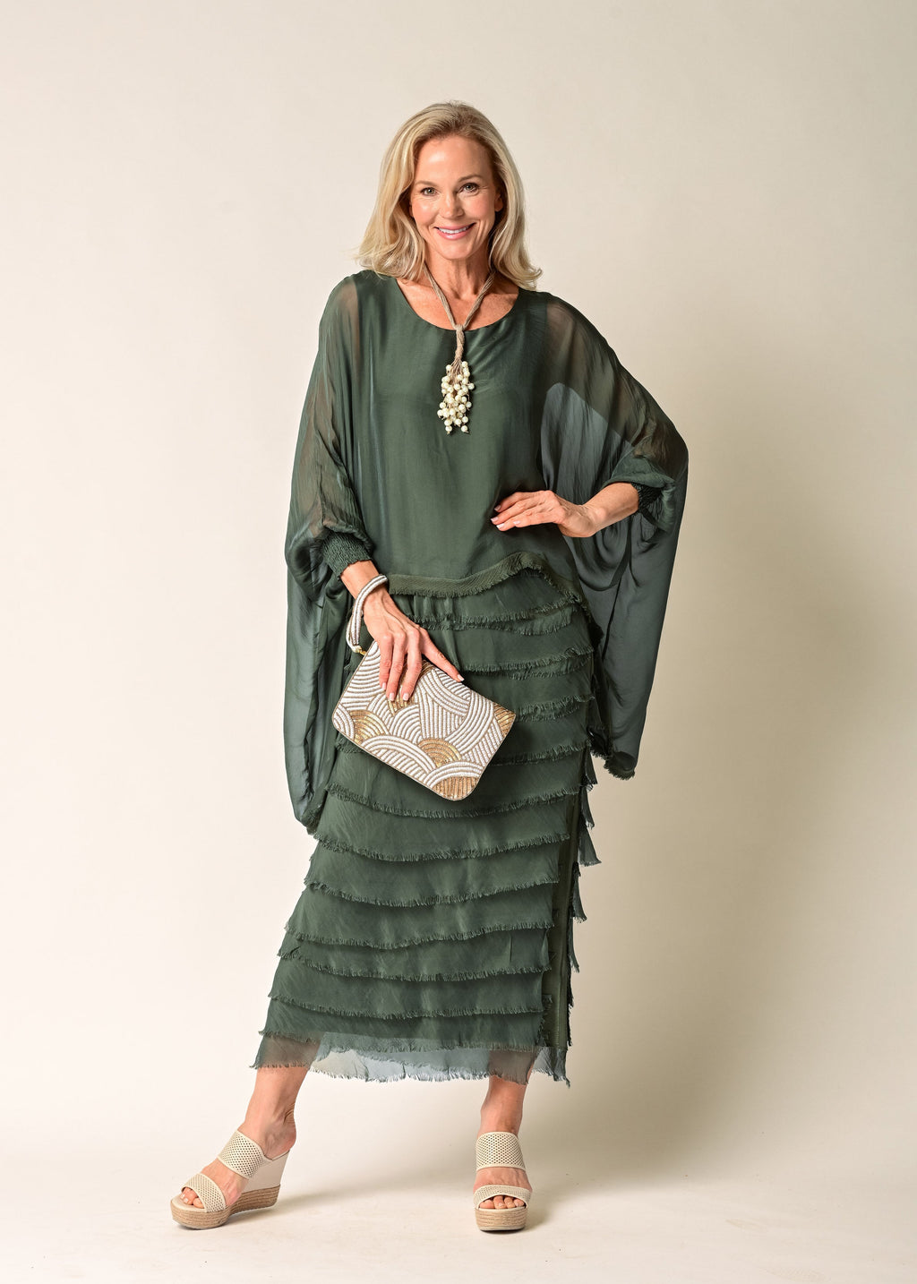 Netty Silk Dress in Khaki
