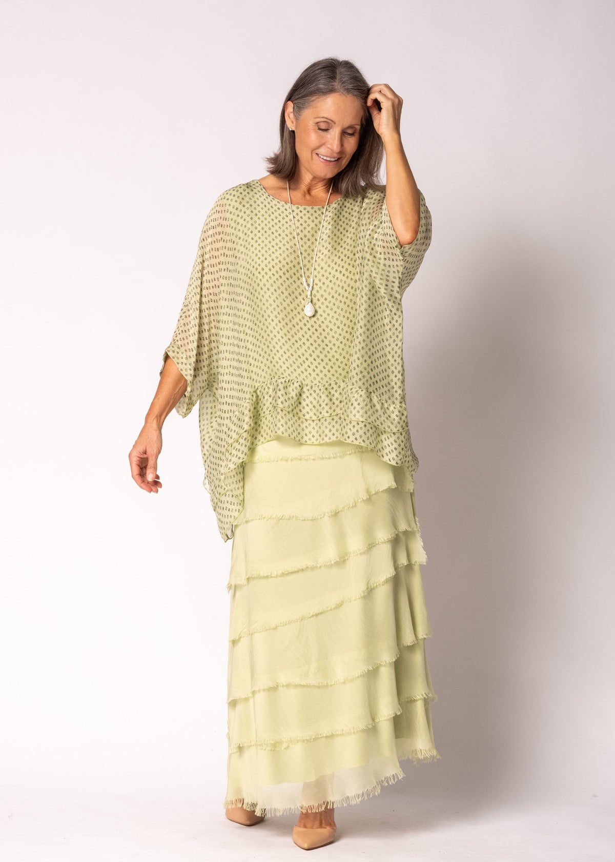 Amelina Silk Top in Lily Green