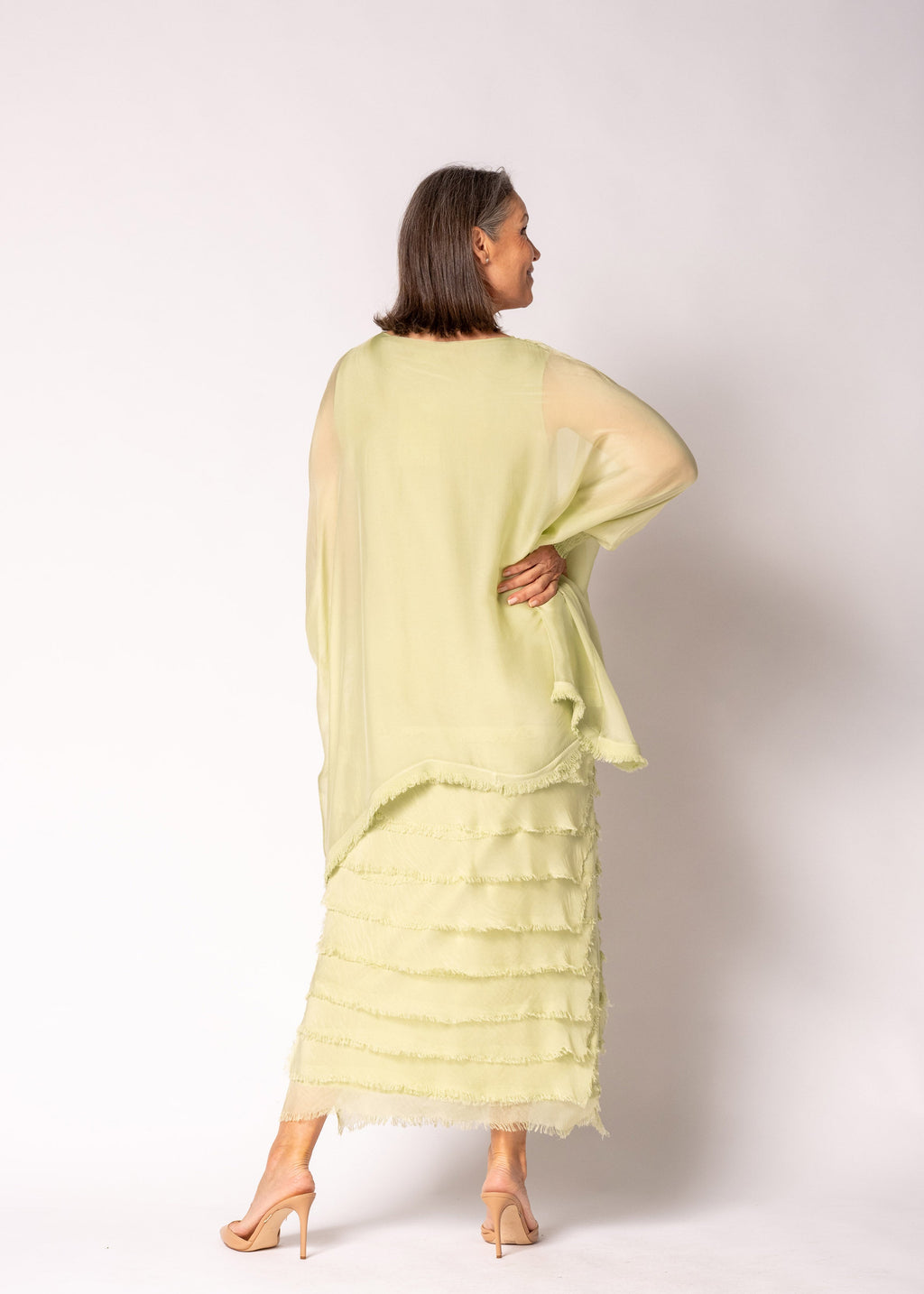 Netty Silk Dress in Lily Green