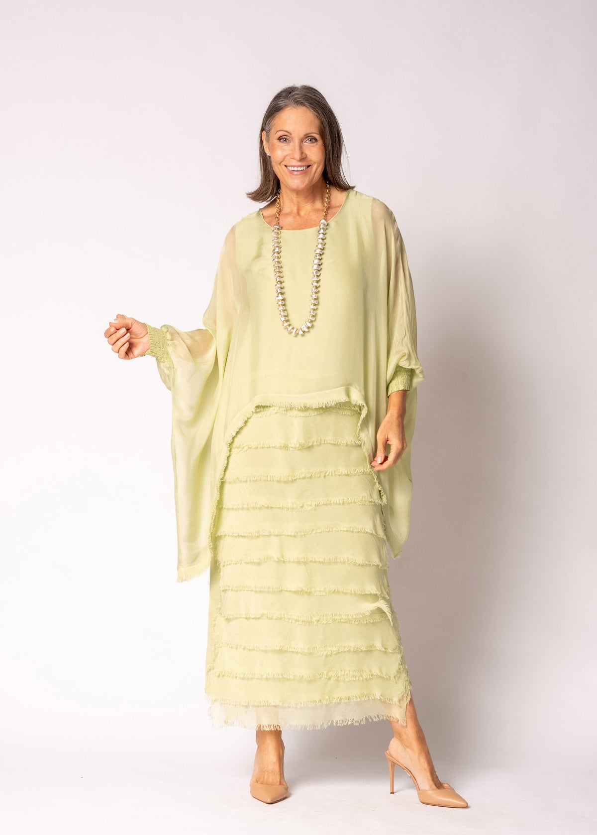 Netty Silk Dress in Lily Green
