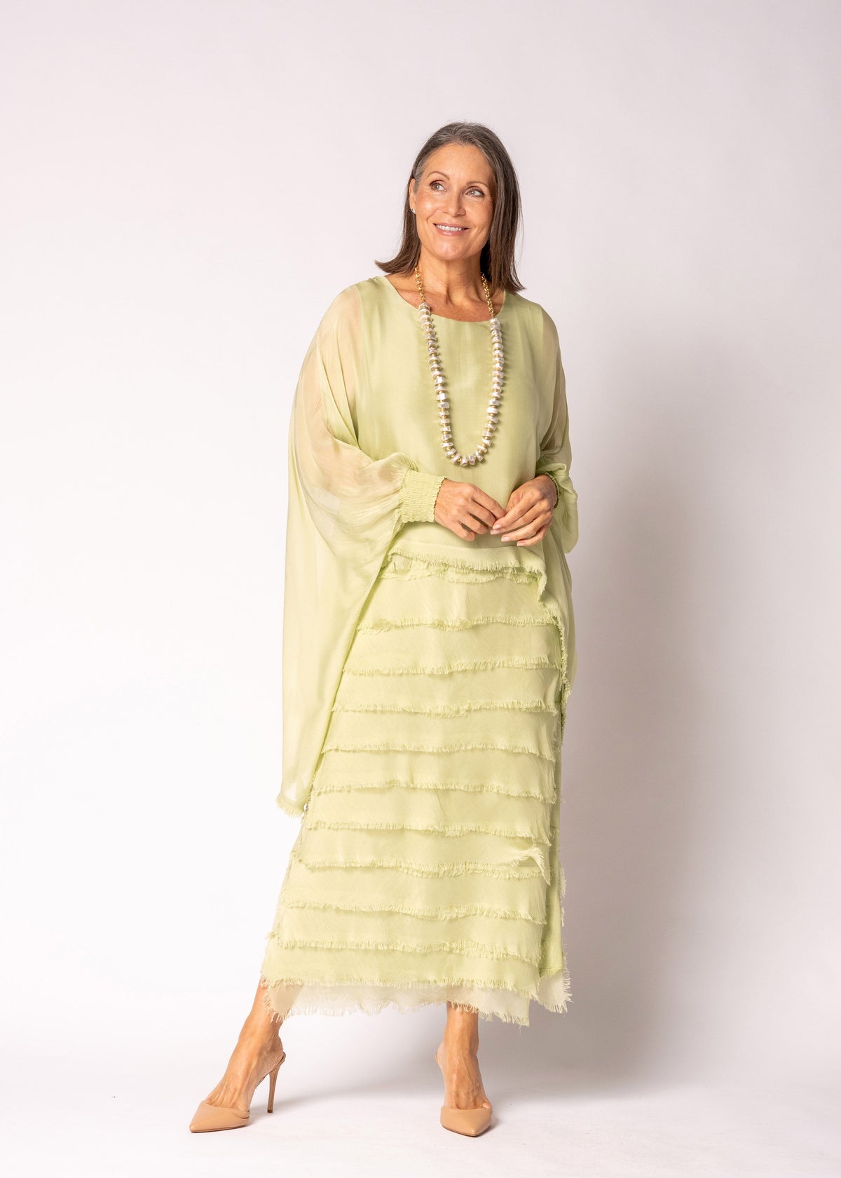 Netty Silk Dress in Lily Green