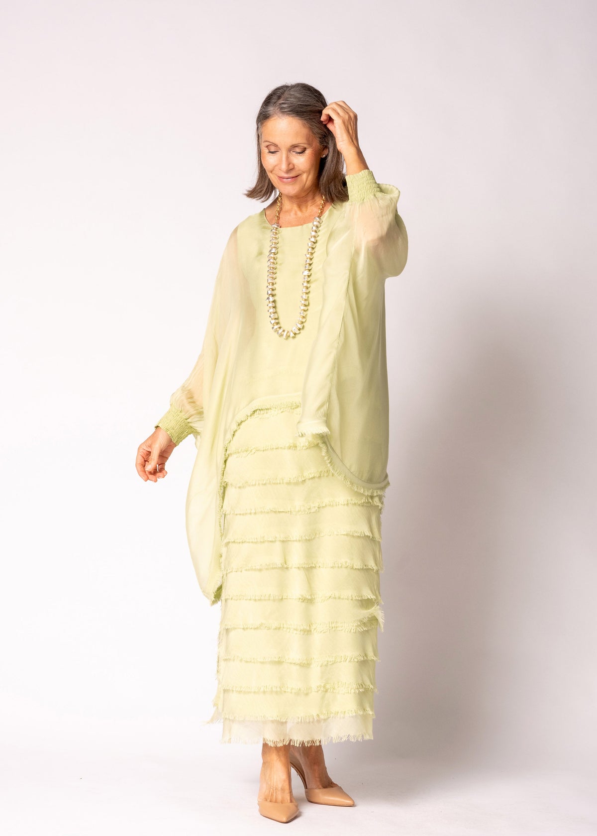 Netty Silk Dress in Lily Green