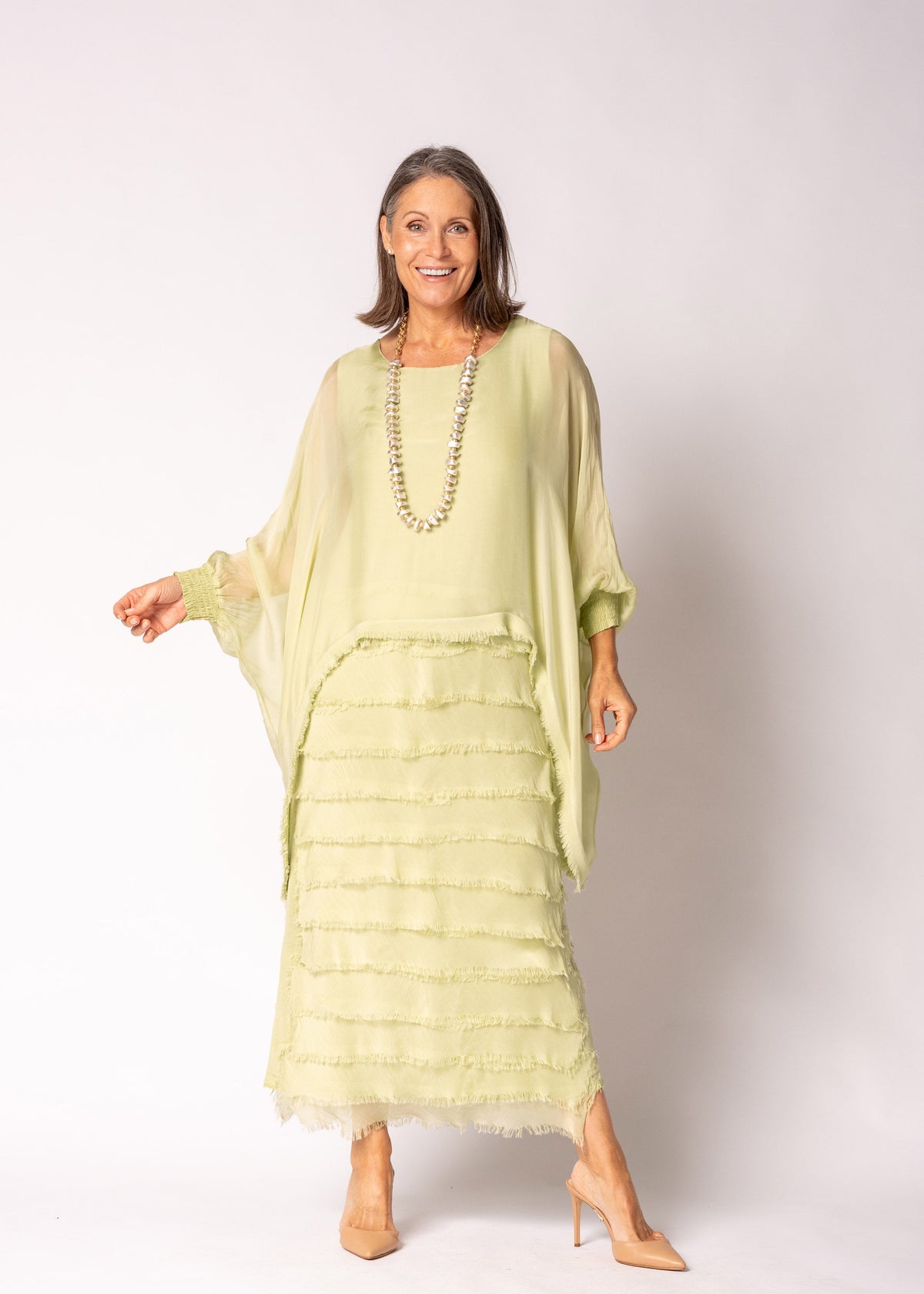 Netty Silk Dress in Lily Green