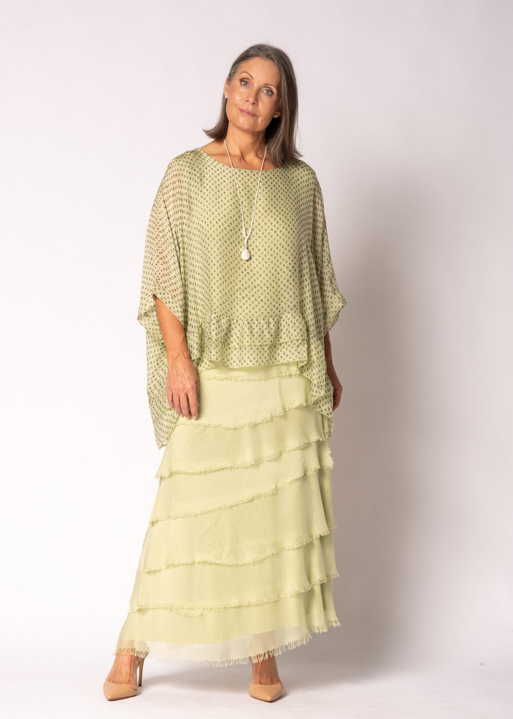 Amelina Silk Top in Lily Green