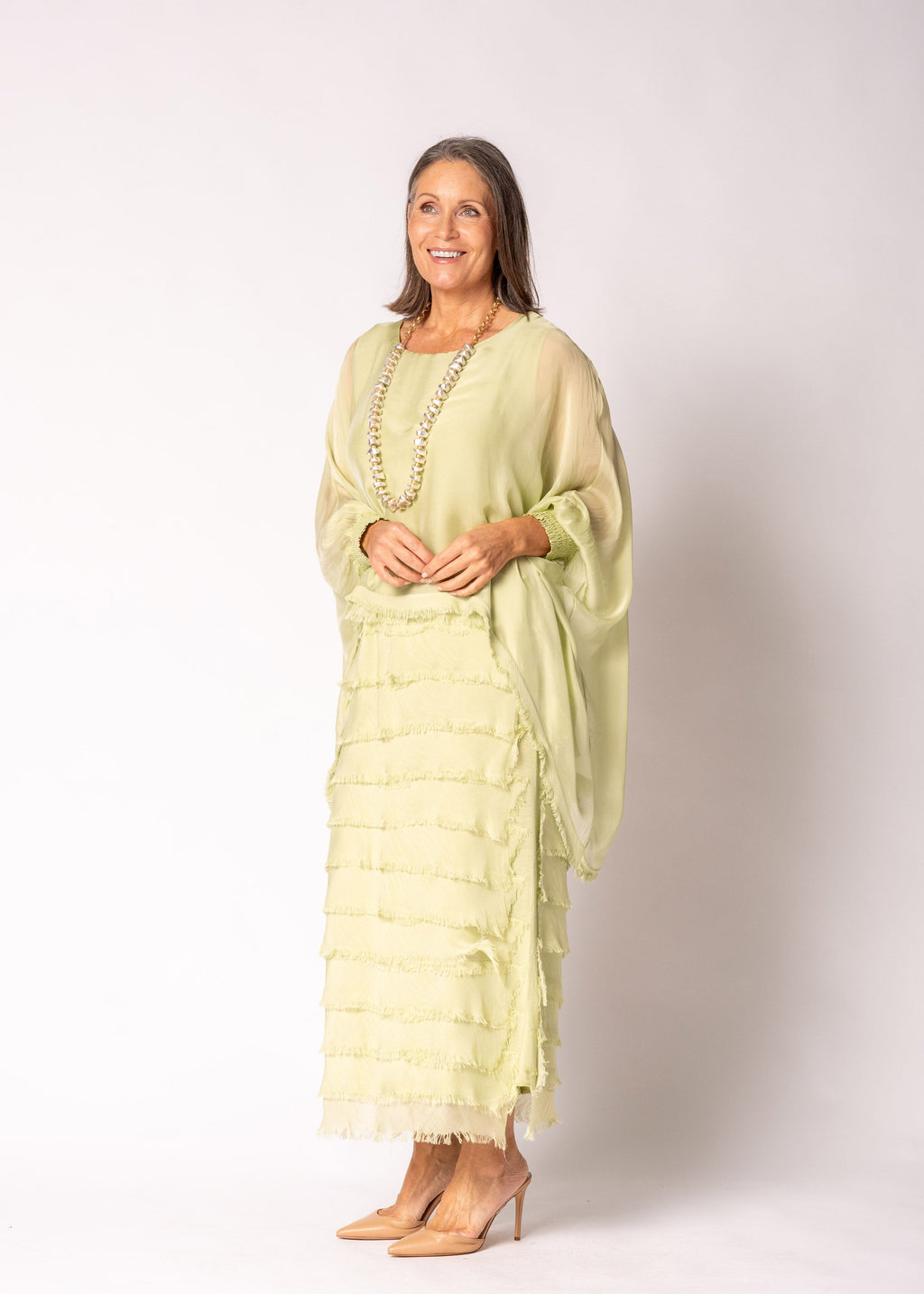 Netty Silk Dress in Lily Green