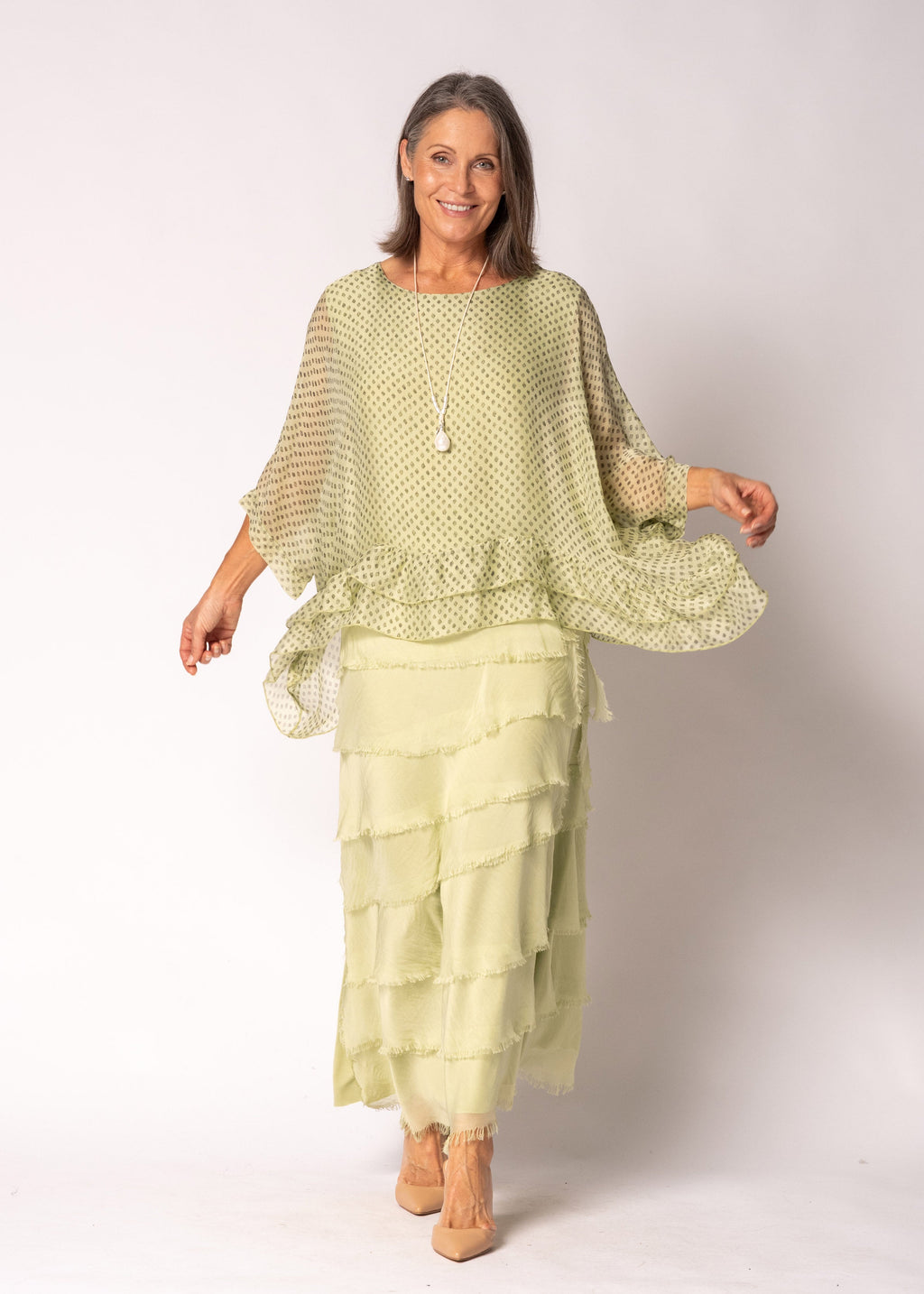 Amelina Silk Top in Lily Green