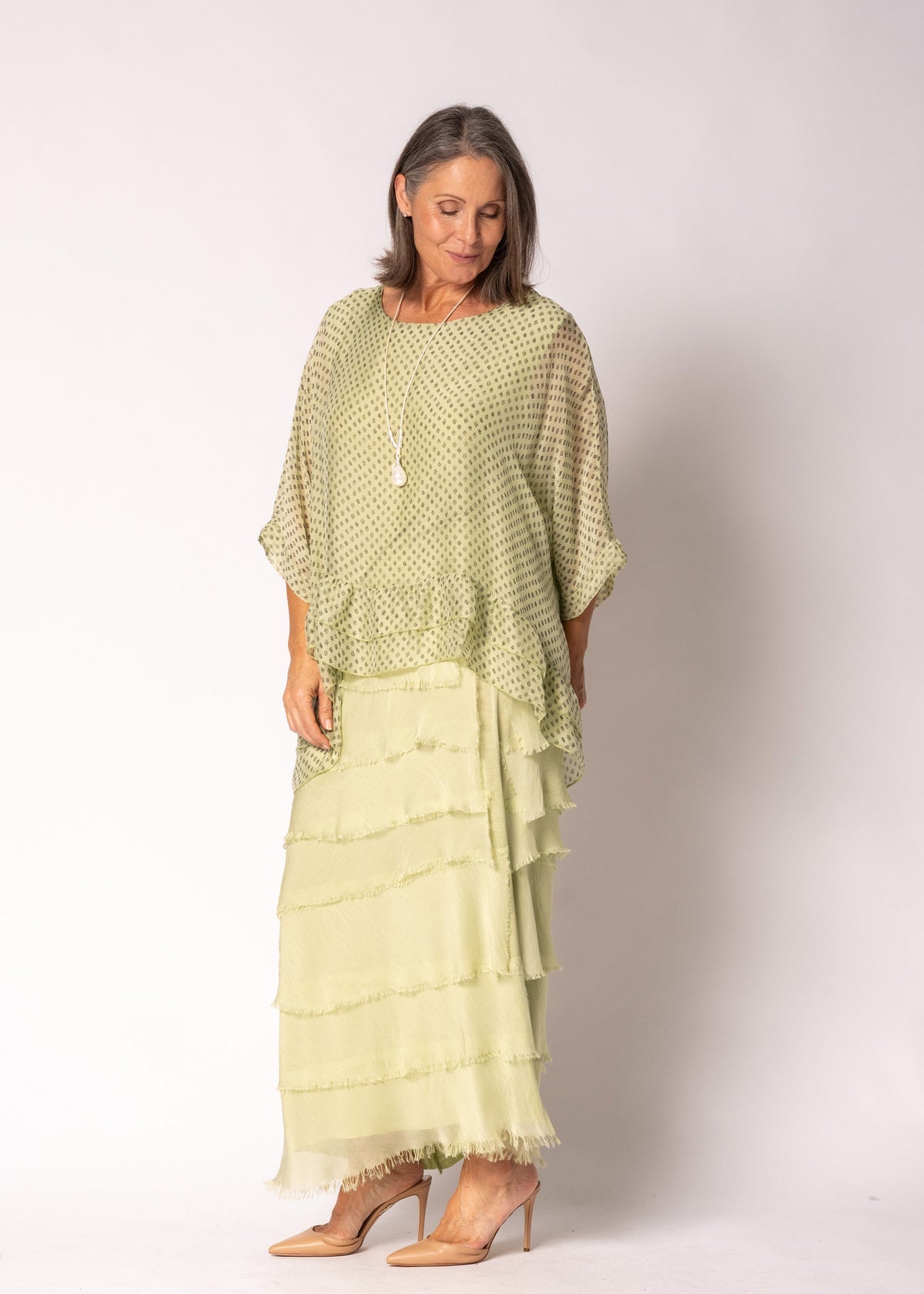 Amelina Silk Top in Lily Green