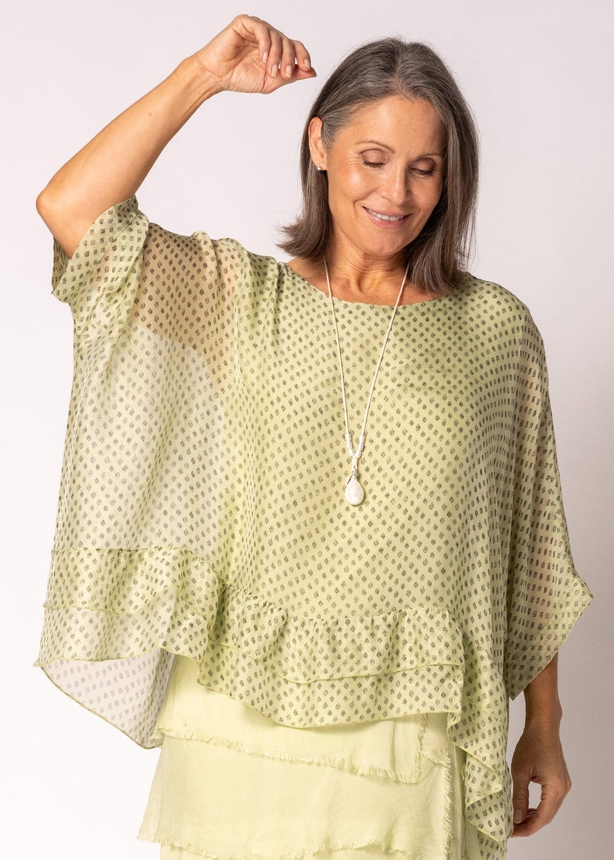Amelina Silk Top in Lily Green