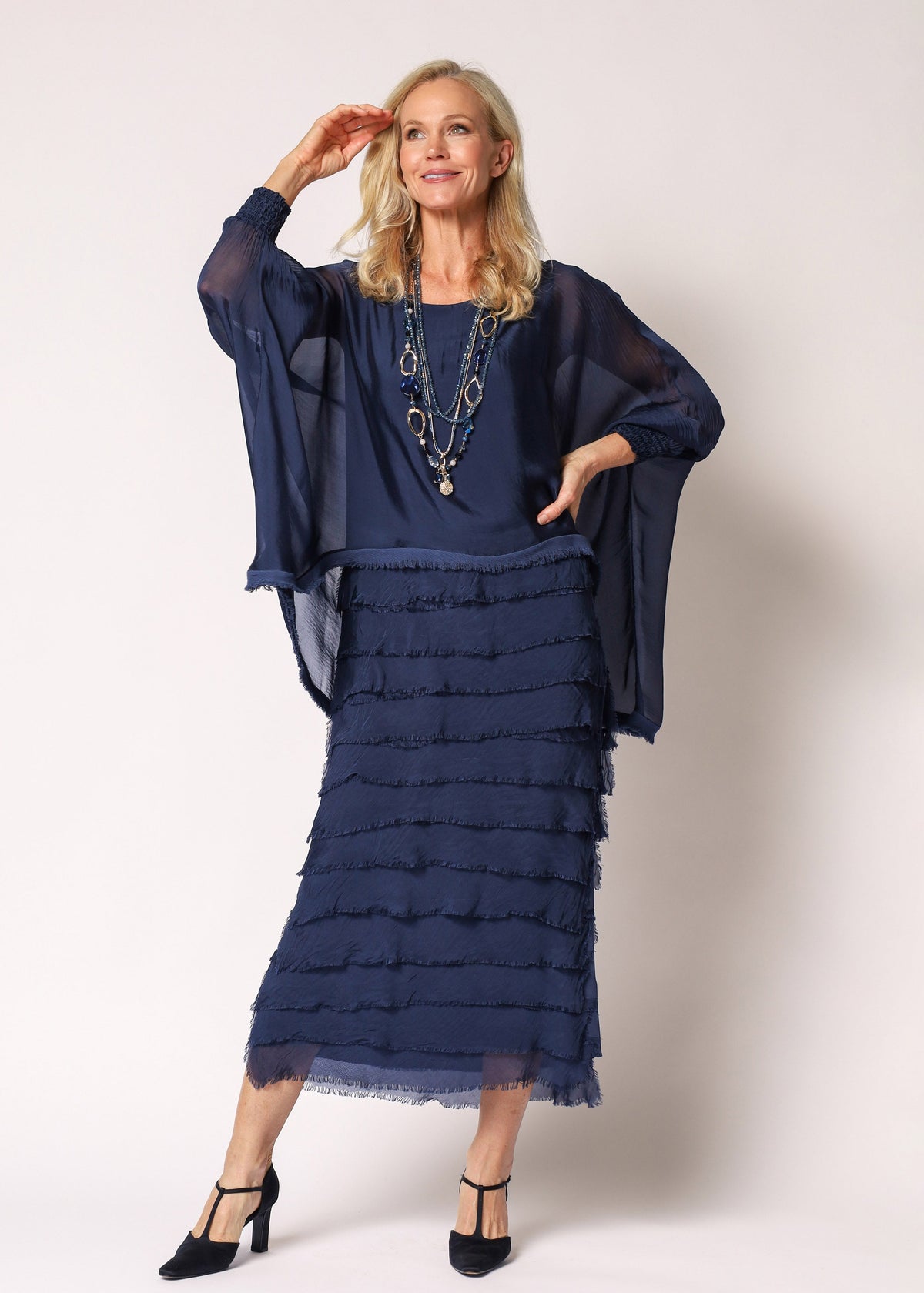 Netty Silk Dress in Navy
