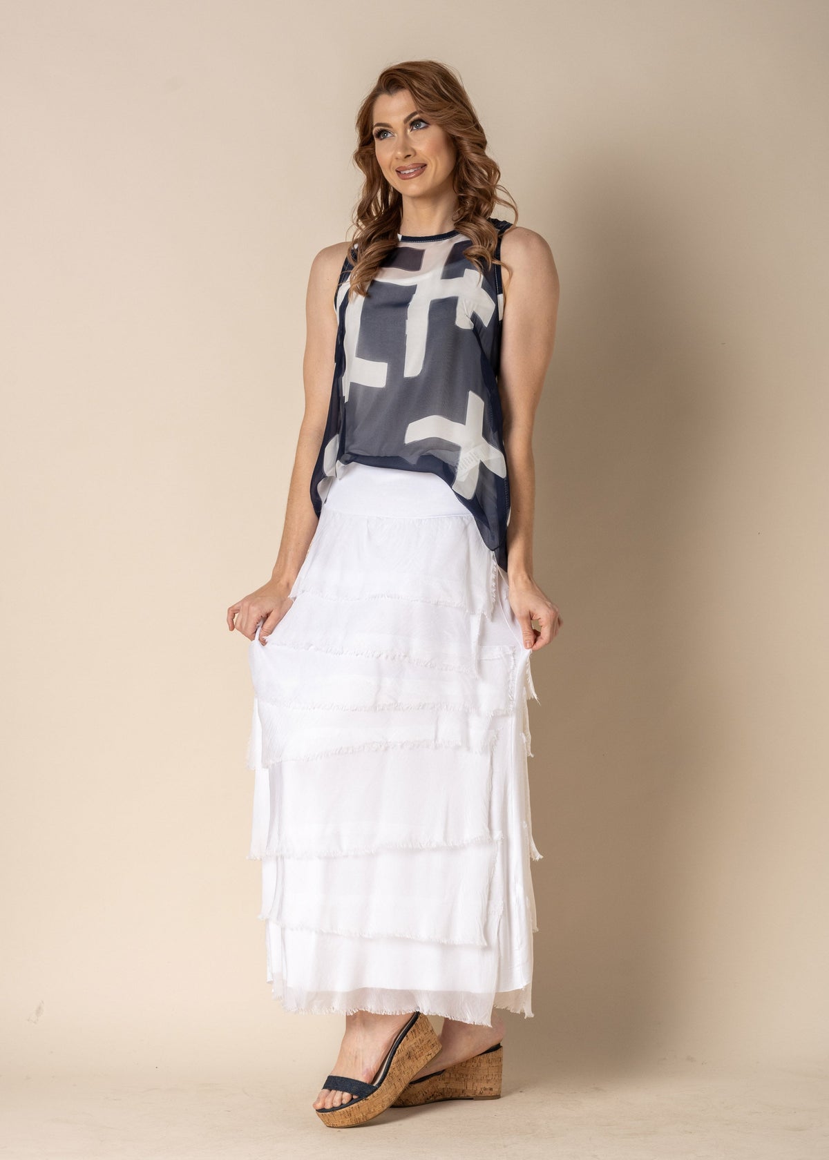 Jasna Silk Top in Navy