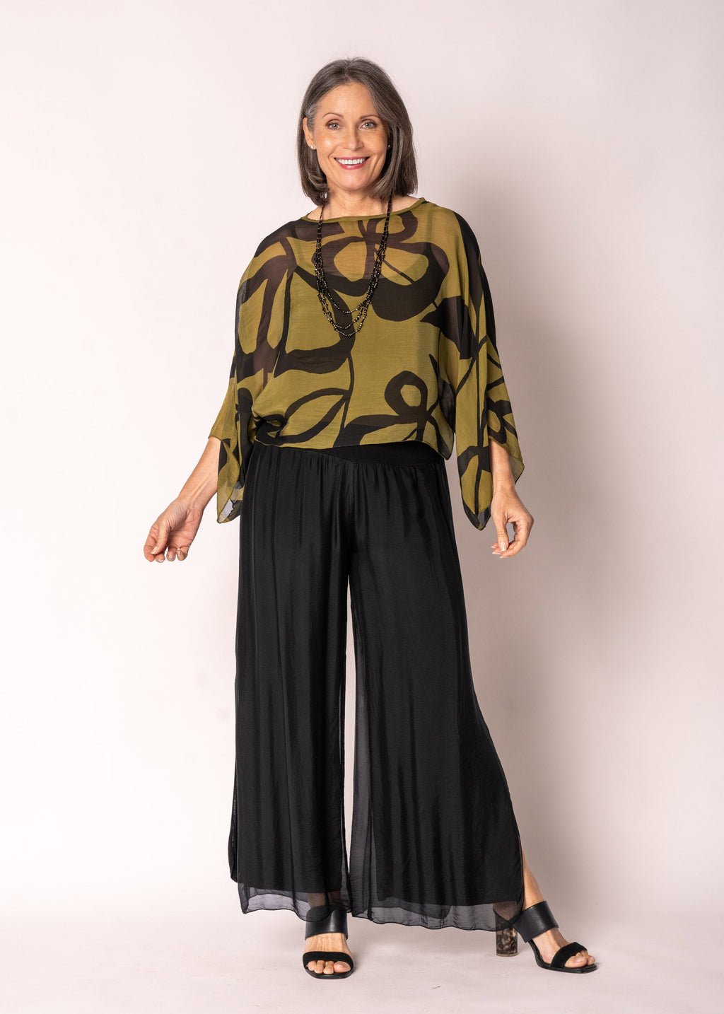 Amery Silk Top in Green Olive