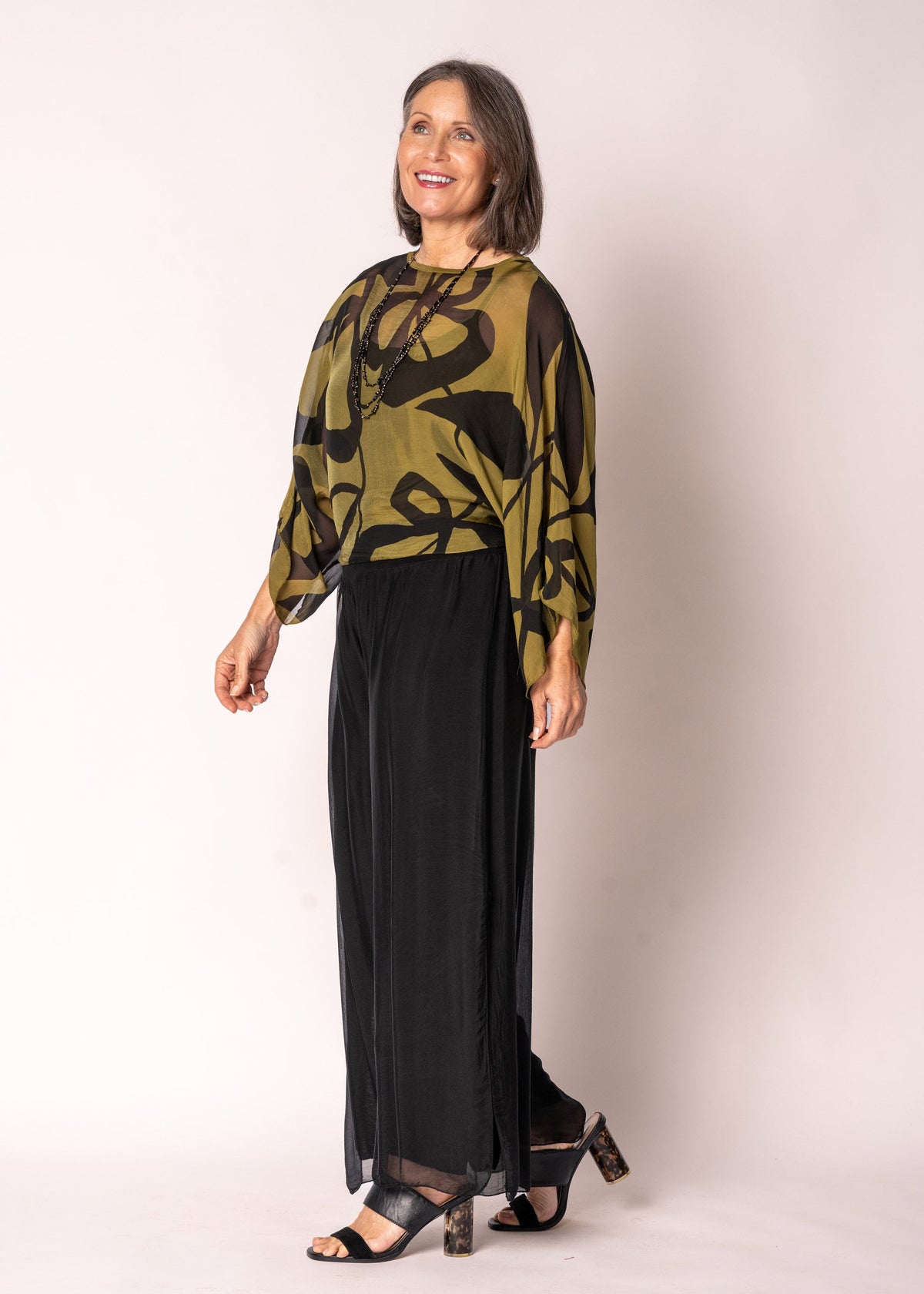 Amery Silk Top in Green Olive