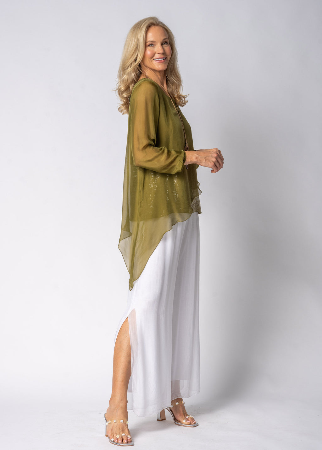 Heathie Silk Top in Green Olive