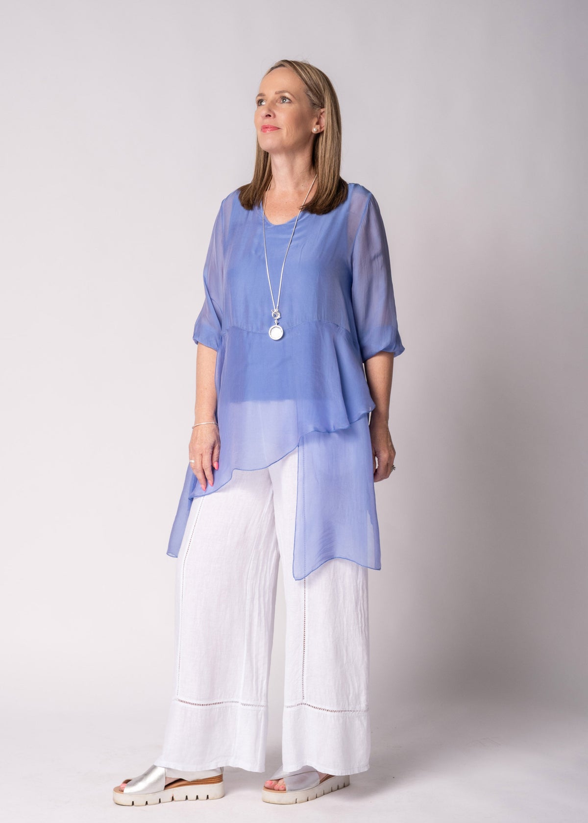 Floren Silk Top in Positano Blue
