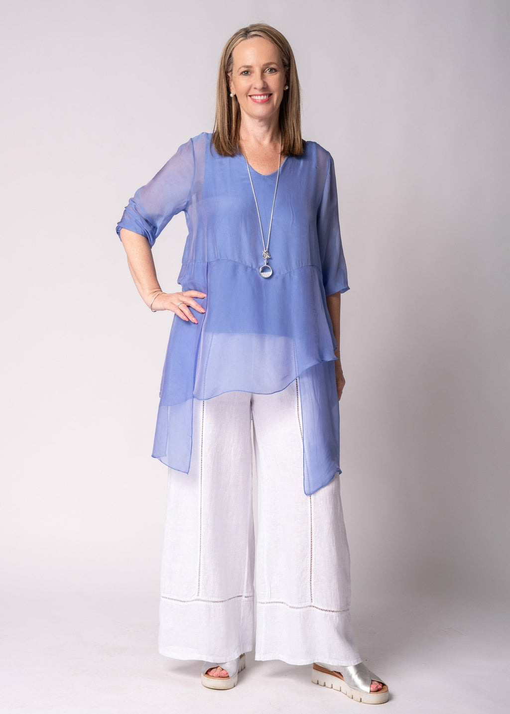 Floren Silk Top in Positano Blue