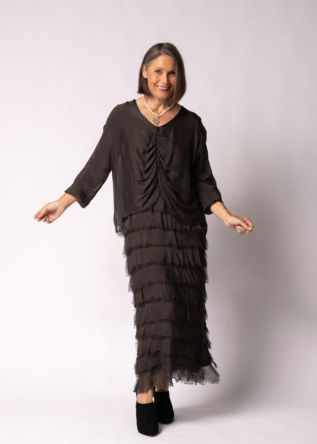 Odette Silk Dress in Chocolate Truffle