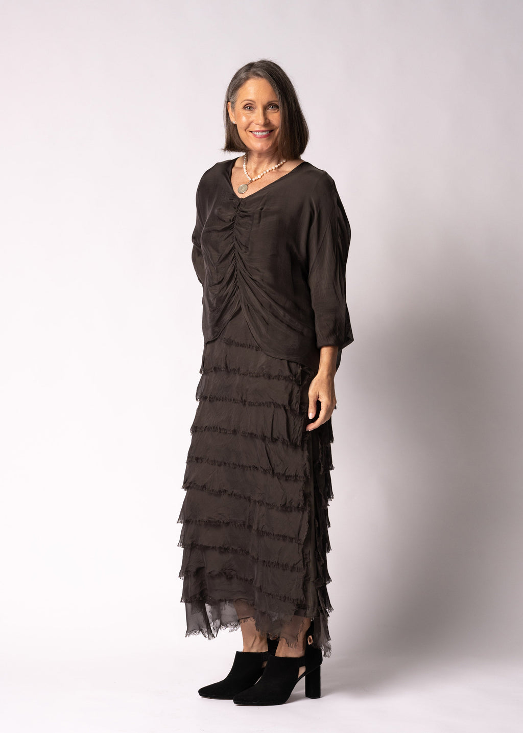Odette Silk Dress in Chocolate Truffle
