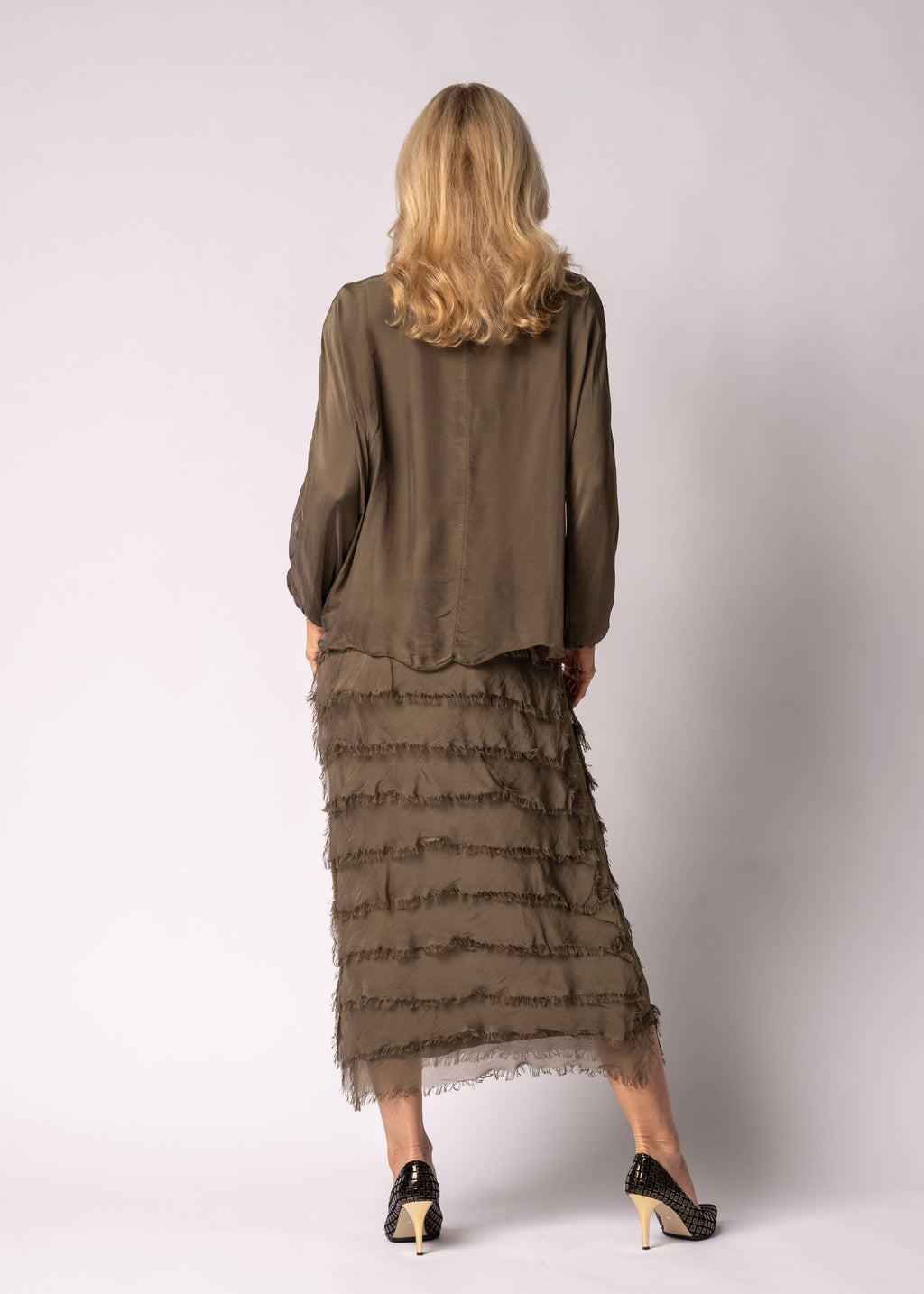 Odette Silk Dress in Moss Green