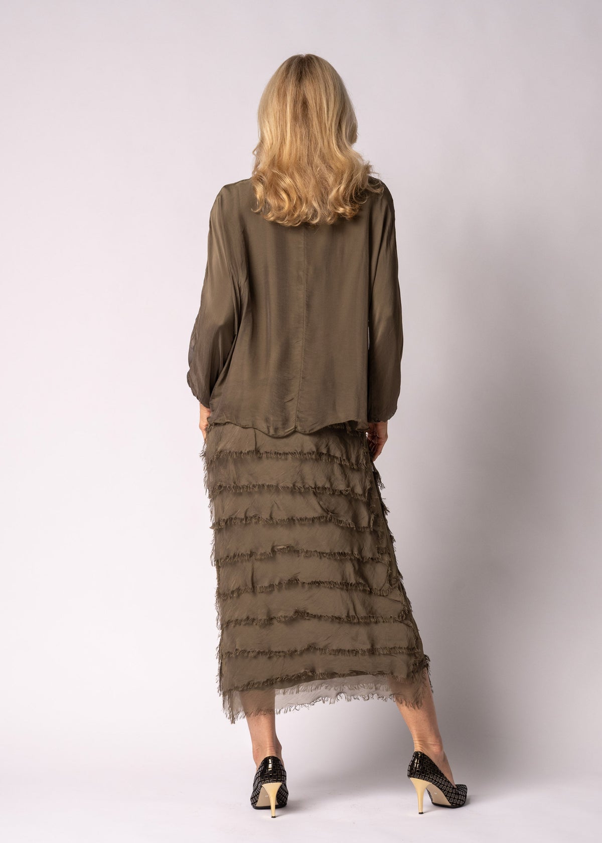 Odette Silk Dress in Moss Green