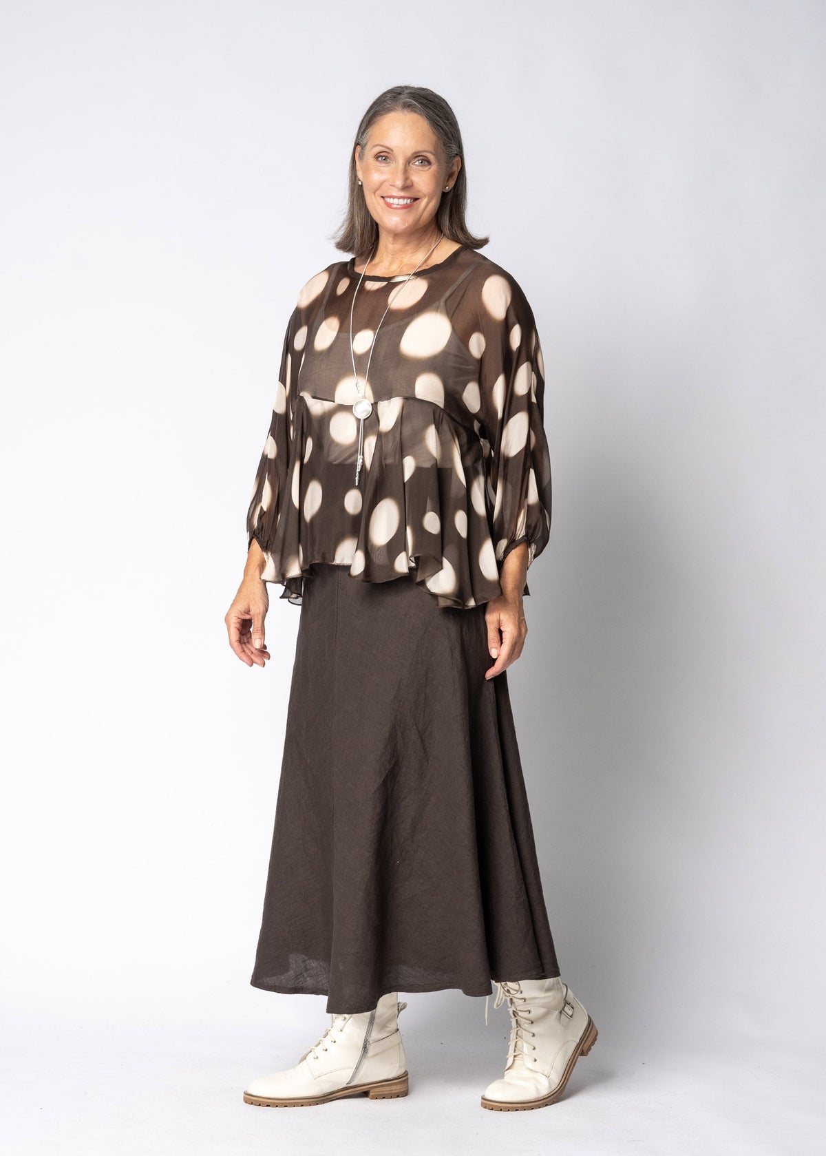 Fenna Silk Top in Chocolate Truffle