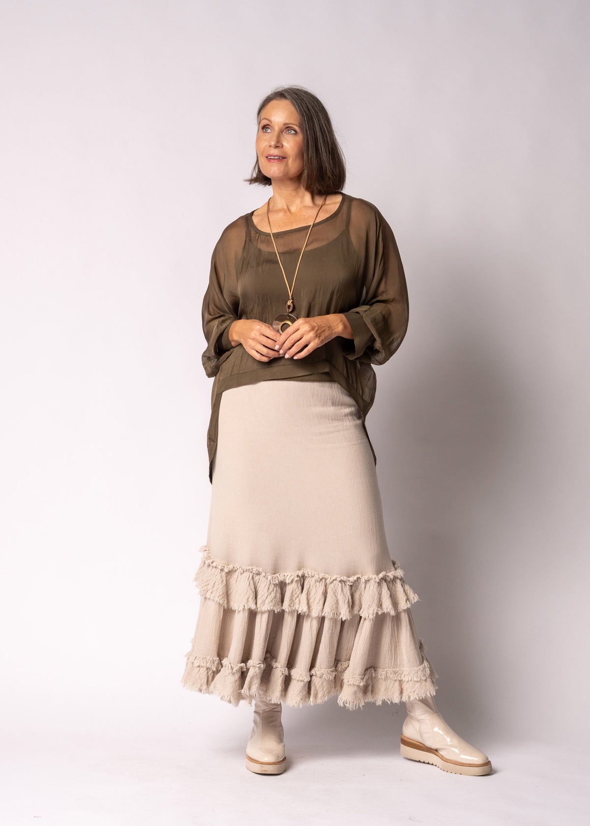 Maribella Silk Top in Moss Green