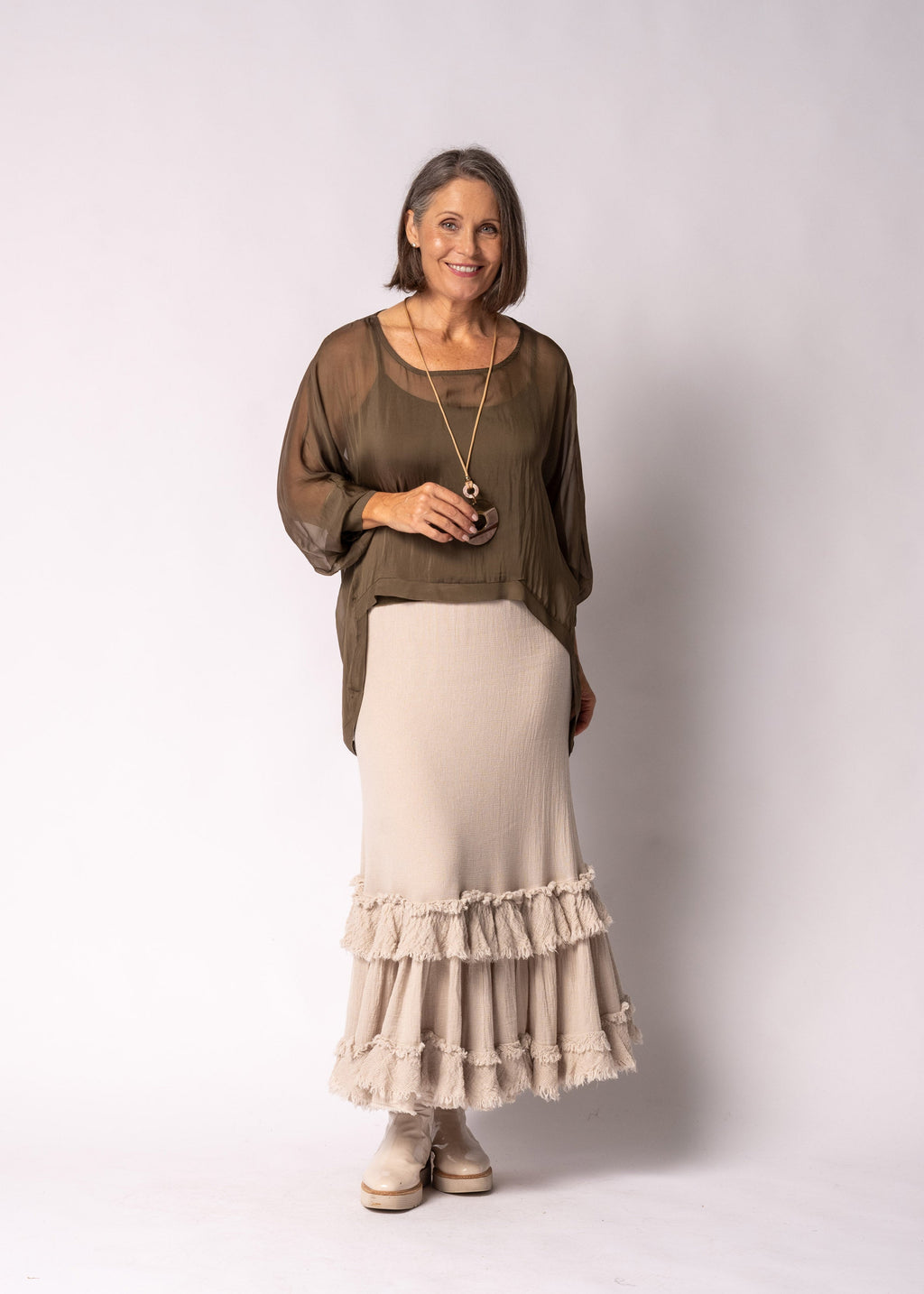 Maribella Silk Top in Moss Green