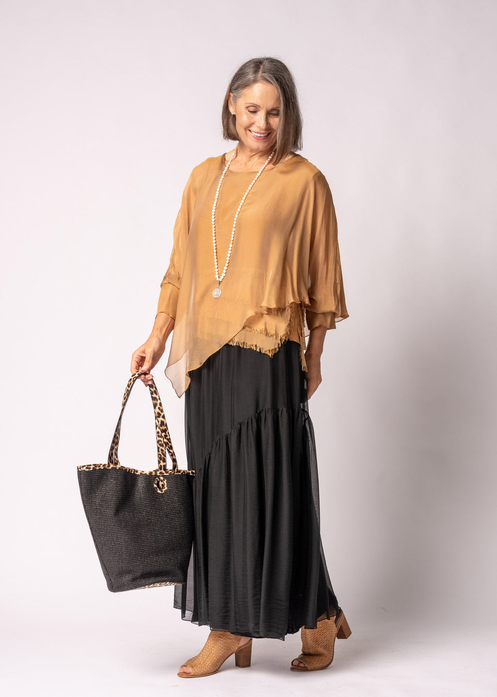 Keliana Silk Top in Sahara Sand