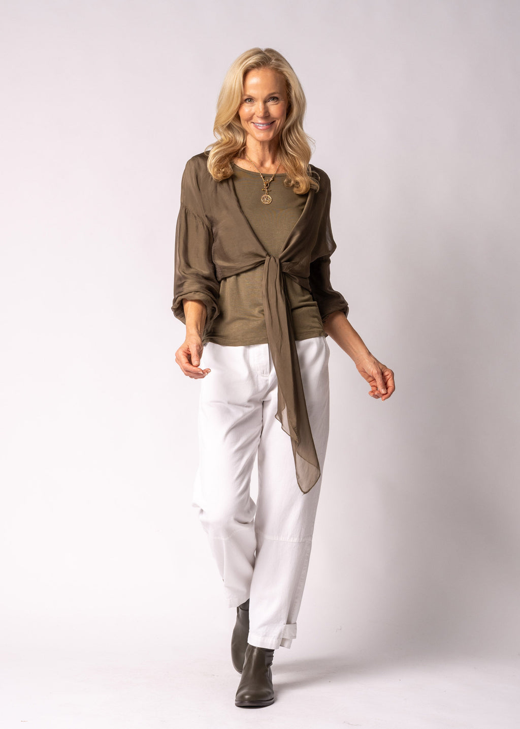 Elaya Silk Top in Moss Green
