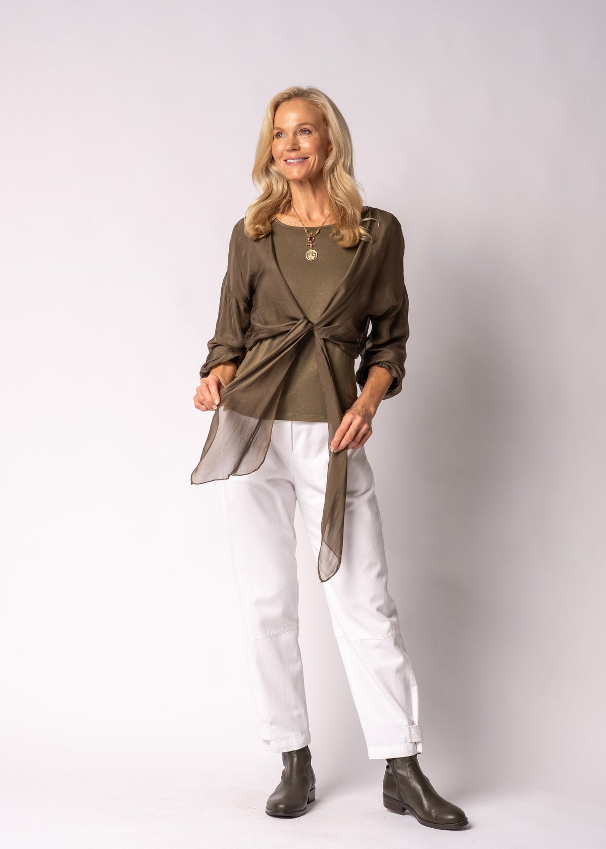 Elaya Silk Top in Moss Green