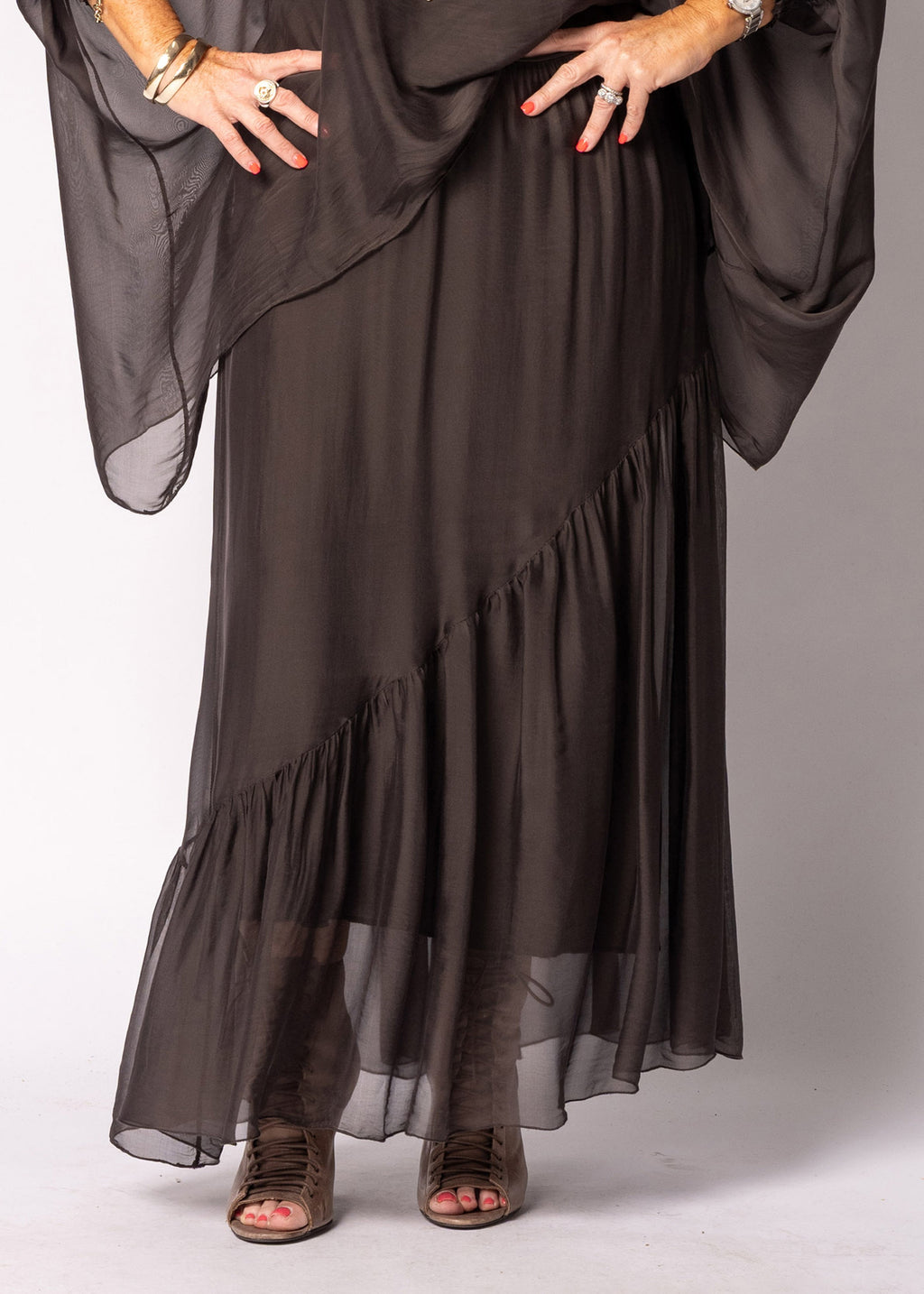 Adelise Silk Skirt in Chocolate Truffle