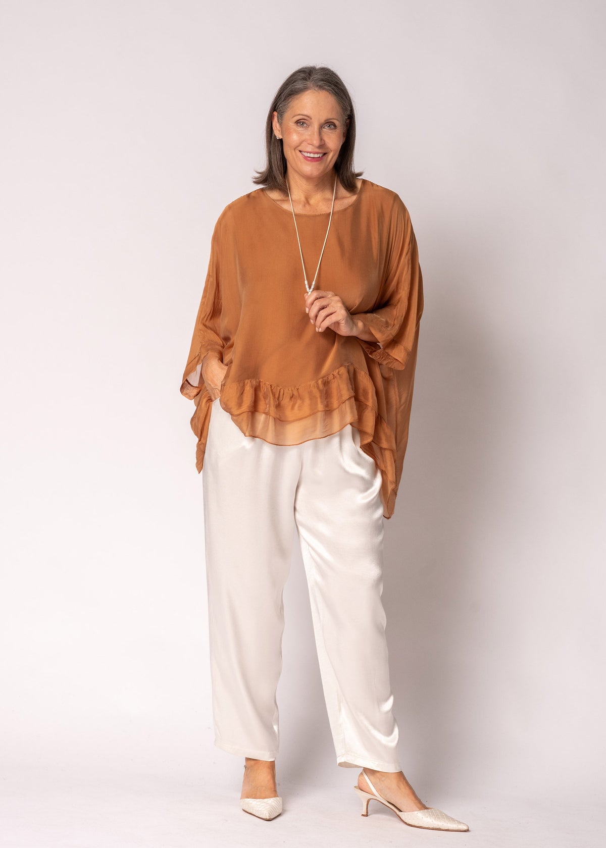 Amelina Silk Top in Burnt Toffee