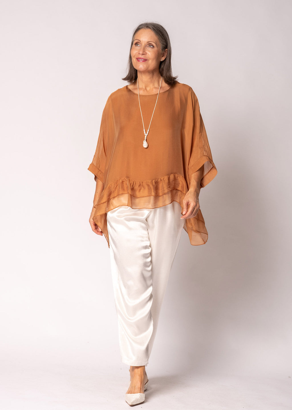 Amelina Silk Top in Burnt Toffee