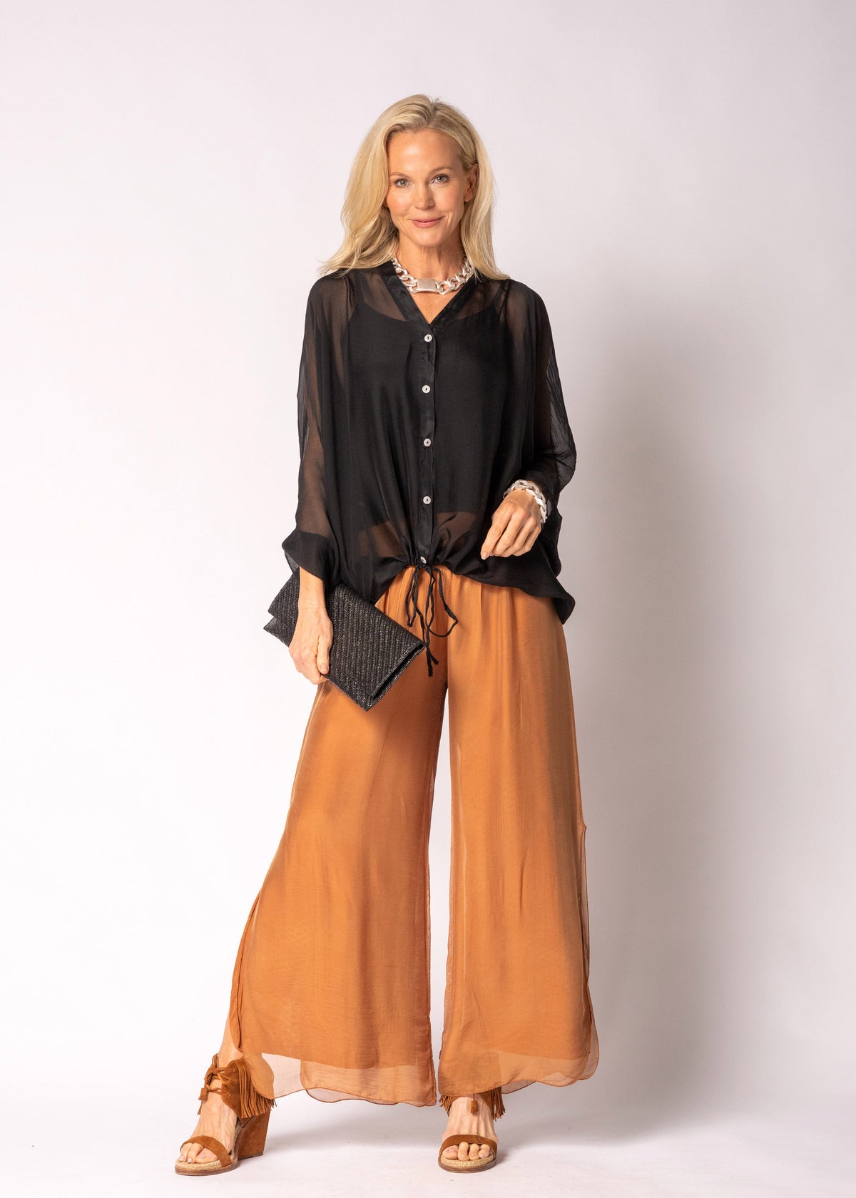 Gia Silk Pants in Burnt Toffee