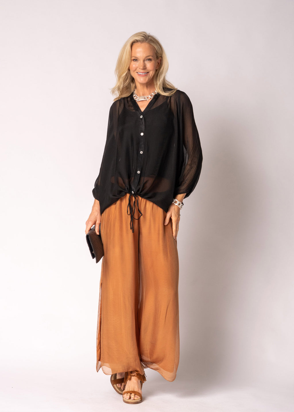 Gia Silk Pants in Burnt Toffee