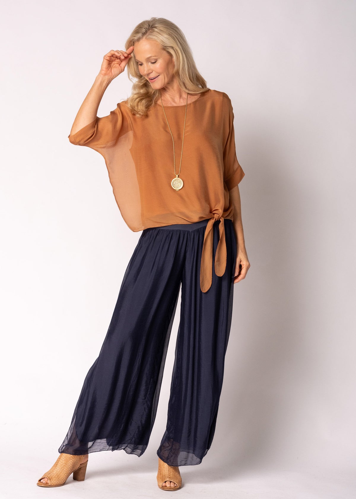 Petal Silk Top in Burnt Toffee