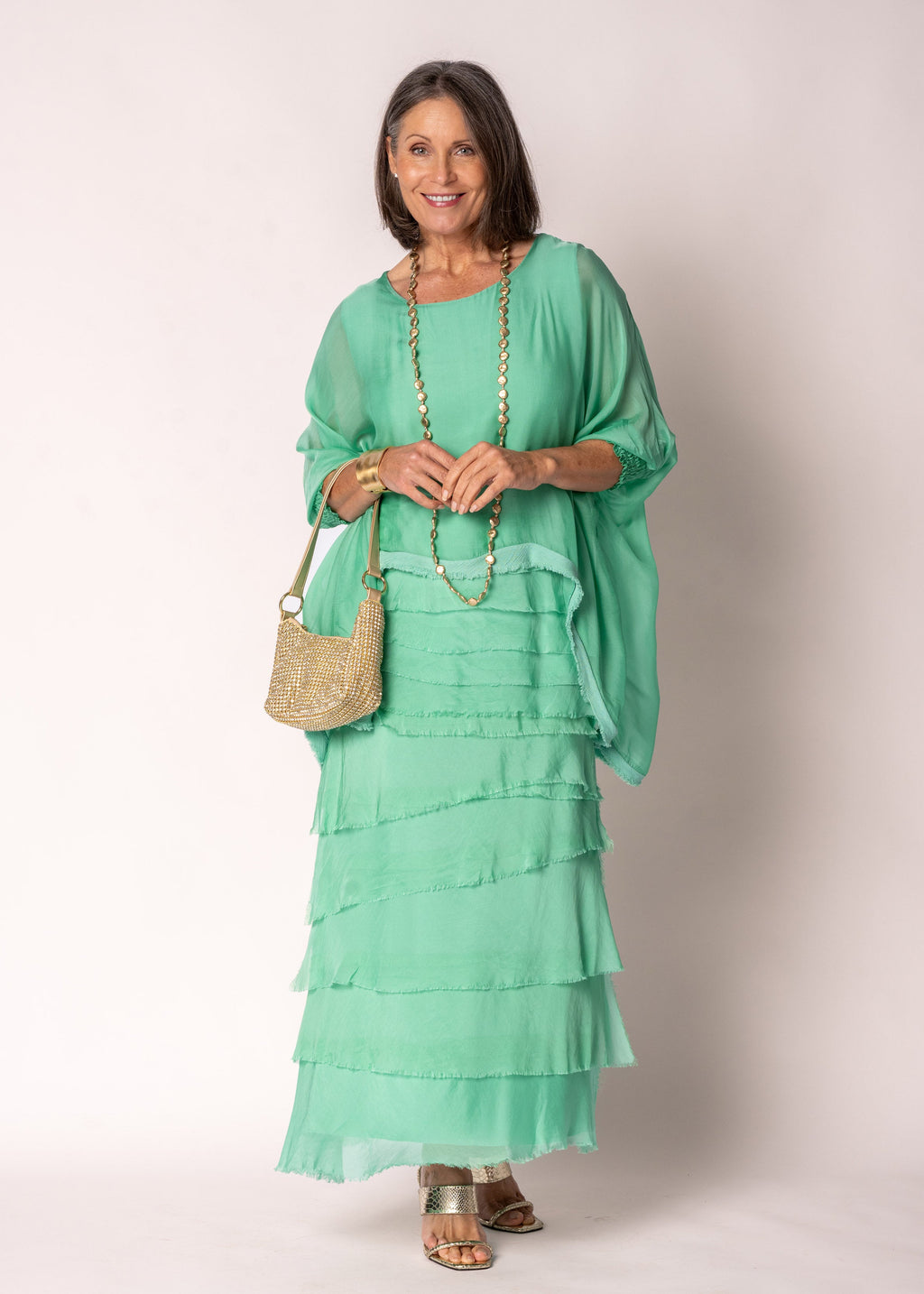 Amulet Silk Top in Capri Green